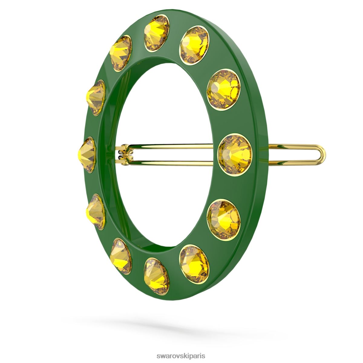 accessoires Swarovski pince à cheveux coupe ronde, forme ronde, vert, métal doré RZD0XJ1473