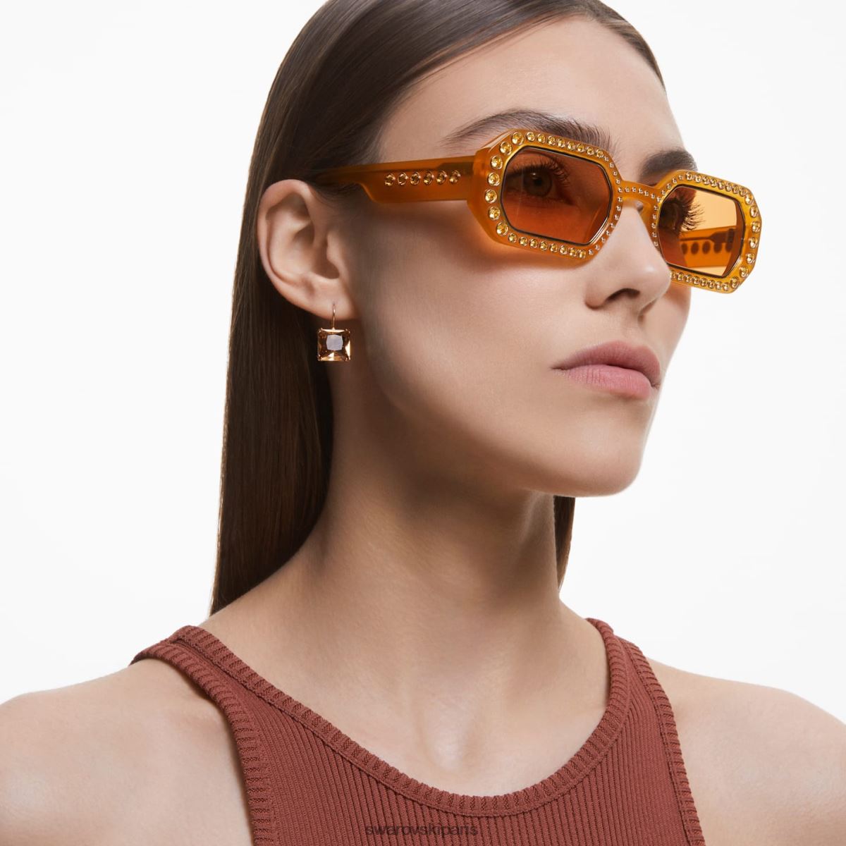 accessoires Swarovski lunettes de soleil forme octogonale pavé, sk0345 39e, orange RZD0XJ1451