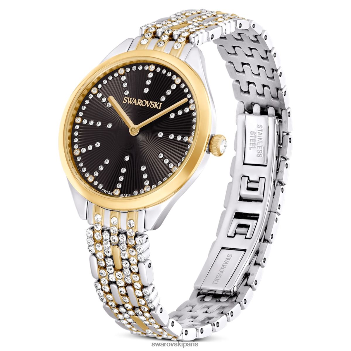 accessoires Swarovski attirer la montre fabrication suisse, pavé, bracelet en métal, noir, finition métaux mixtes RZD0XJ1137
