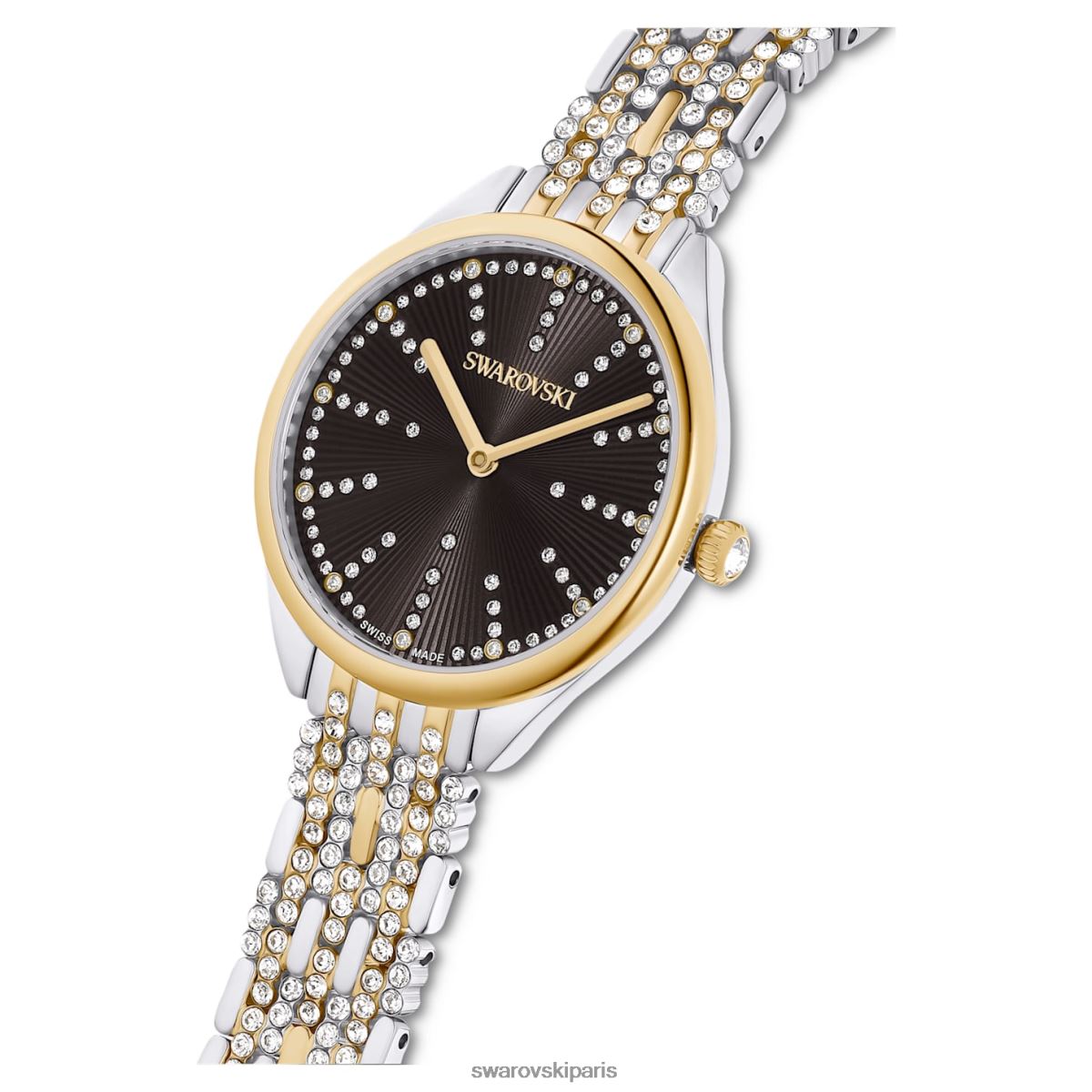 accessoires Swarovski attirer la montre fabrication suisse, pavé, bracelet en métal, noir, finition métaux mixtes RZD0XJ1137