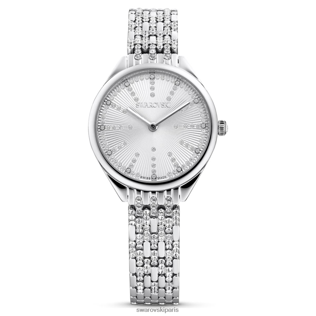 accessoires Swarovski attirer la montre fabrication suisse, pavé, bracelet en métal, ton argenté, acier inoxydable RZD0XJ1224