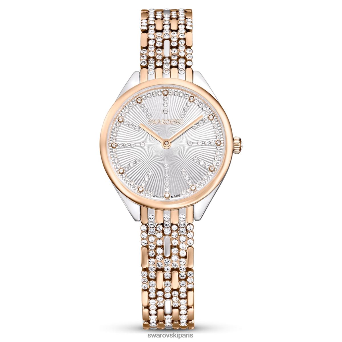 accessoires Swarovski attirer la montre fabrication suisse, pavé, bracelet en métal, ton doré rose, finition en métaux mélangés RZD0XJ1182