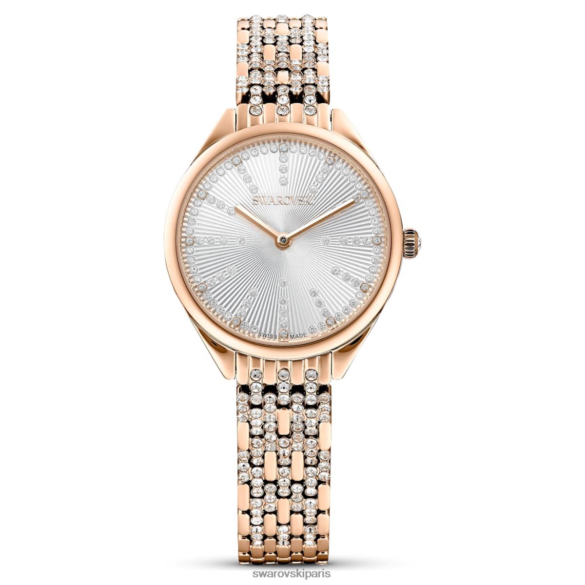 accessoires Swarovski attirer la montre fabrication suisse, pavé, bracelet en métal, ton doré rose, finition ton doré rose RZD0XJ1169