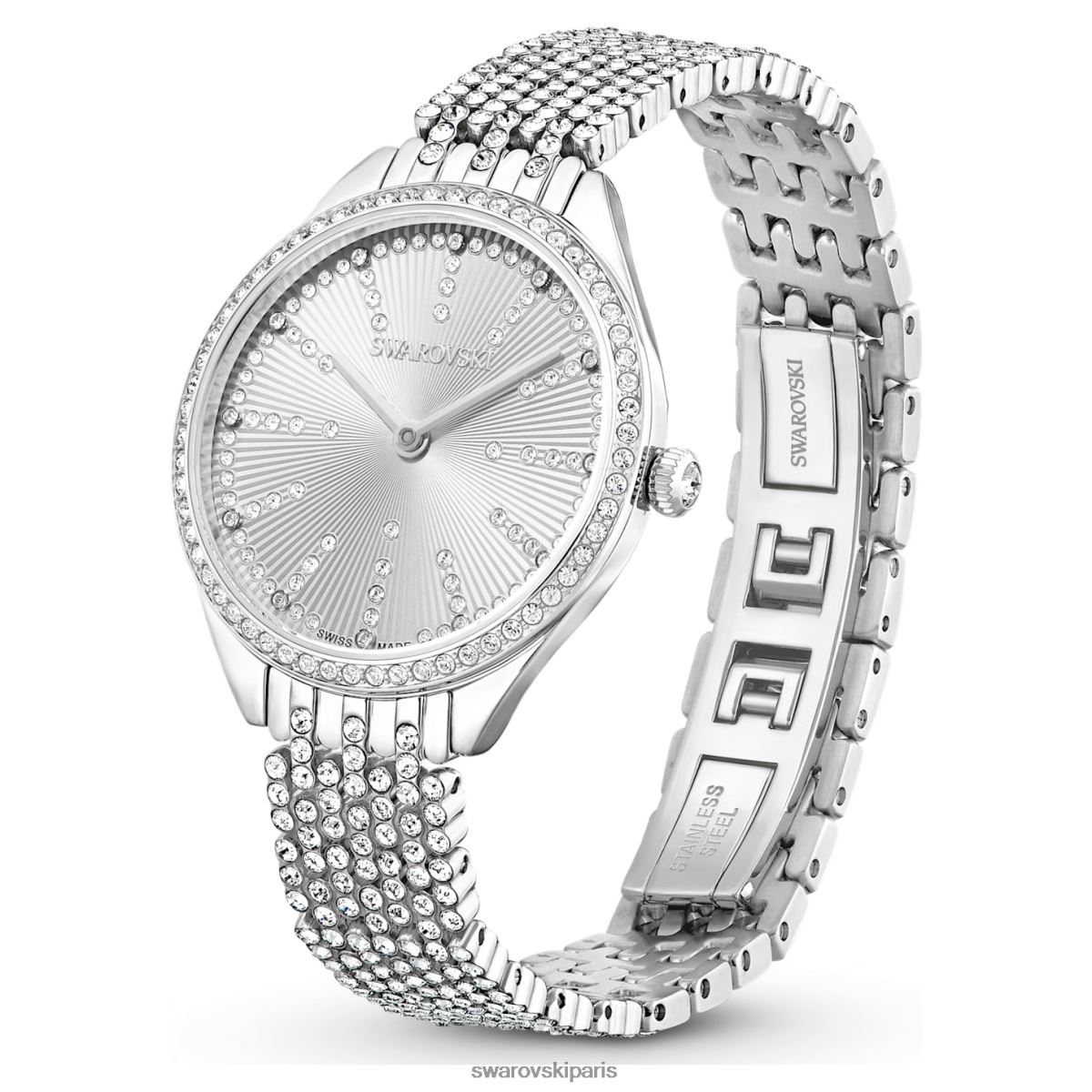 accessoires Swarovski attirer la montre fabrication suisse, pavé complet, bracelet en métal, ton argenté, acier inoxydable RZD0XJ1223
