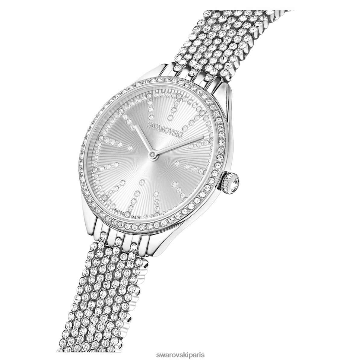 accessoires Swarovski attirer la montre fabrication suisse, pavé complet, bracelet en métal, ton argenté, acier inoxydable RZD0XJ1223