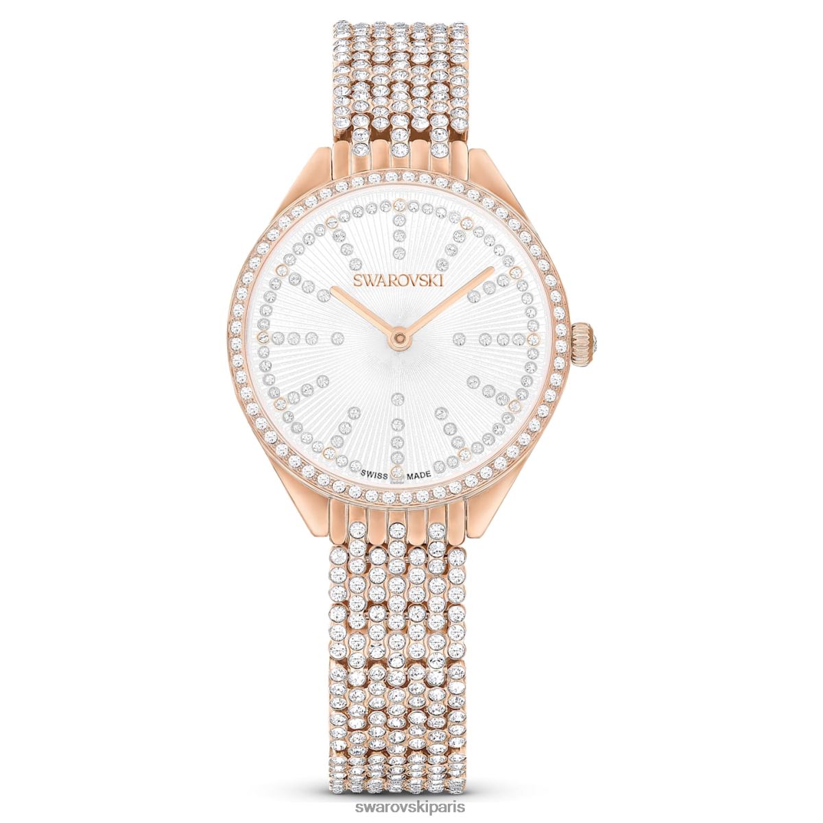 accessoires Swarovski attirer la montre fabrication suisse, pavé complet, bracelet en métal, ton doré rose, finition ton doré rose RZD0XJ1161