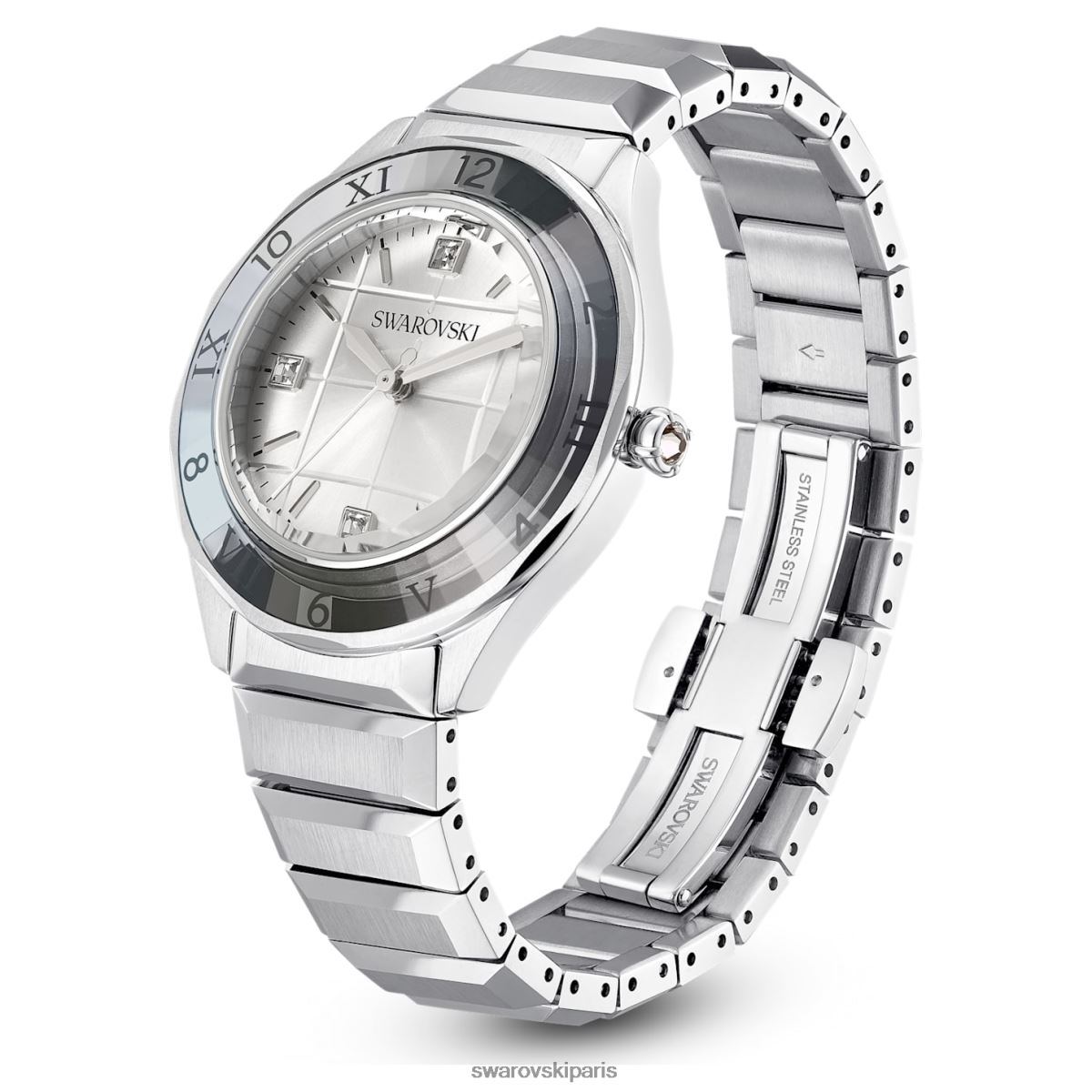 accessoires Swarovski montre 37 mm fabrication suisse, bracelet en métal, ton argenté, acier inoxydable RZD0XJ1221