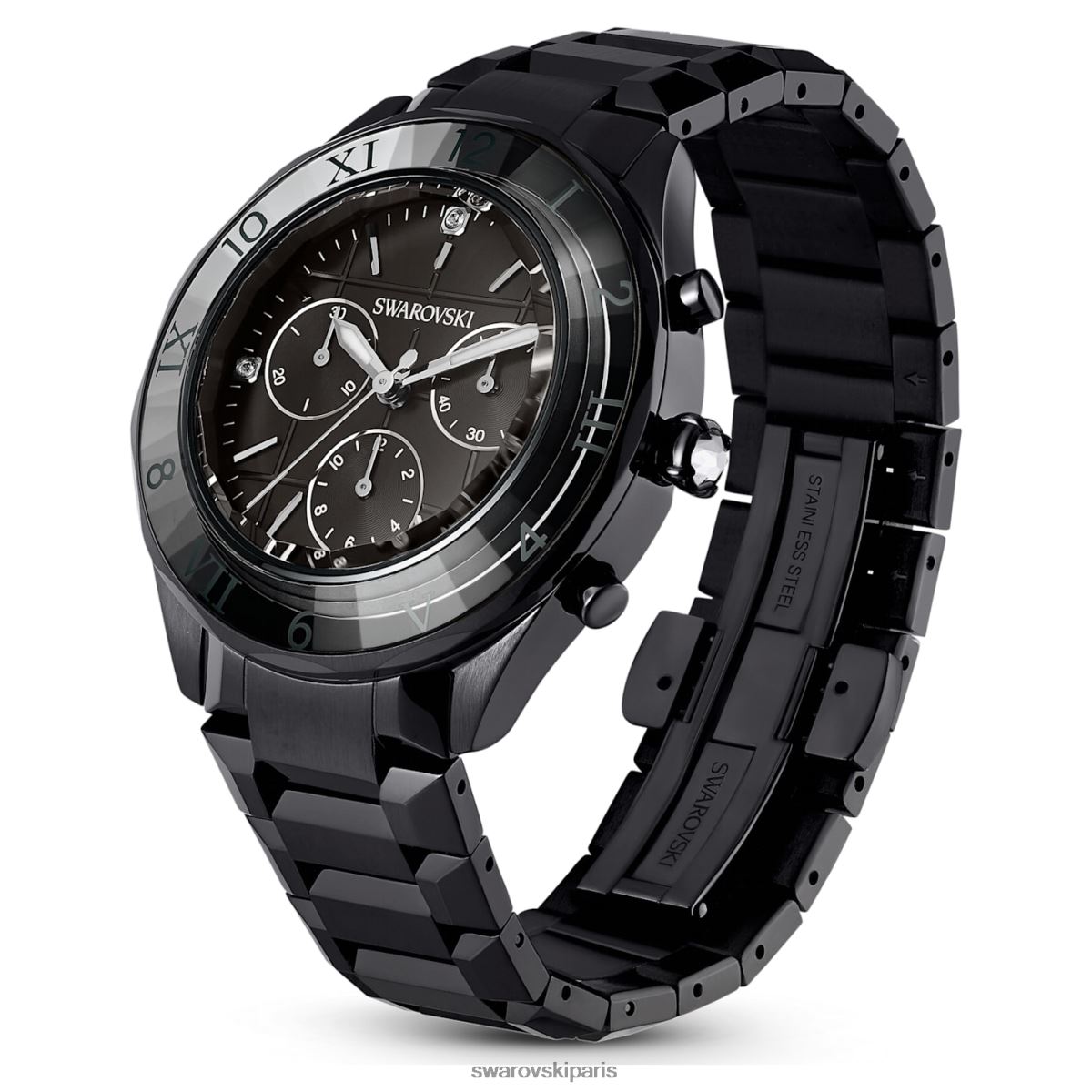 accessoires Swarovski montre 39 mm fabrication suisse, bracelet en métal, noir, finition noire RZD0XJ1239