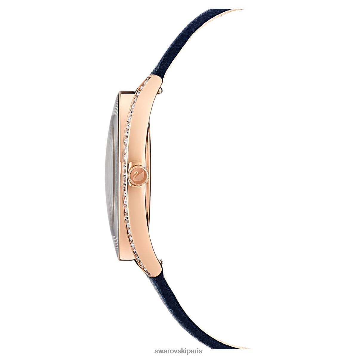 accessoires Swarovski montre aura cristalline fabrication suisse, bracelet en cuir, bleu, finition doré rose RZD0XJ1185