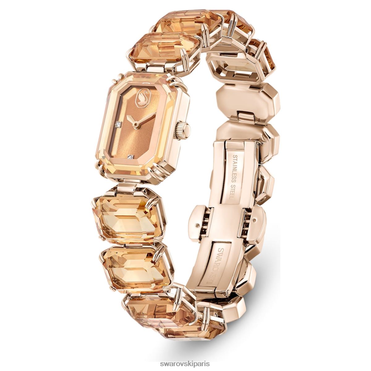 accessoires Swarovski montre bracelet taille octogonale, marron, finition dorée champagne RZD0XJ1141