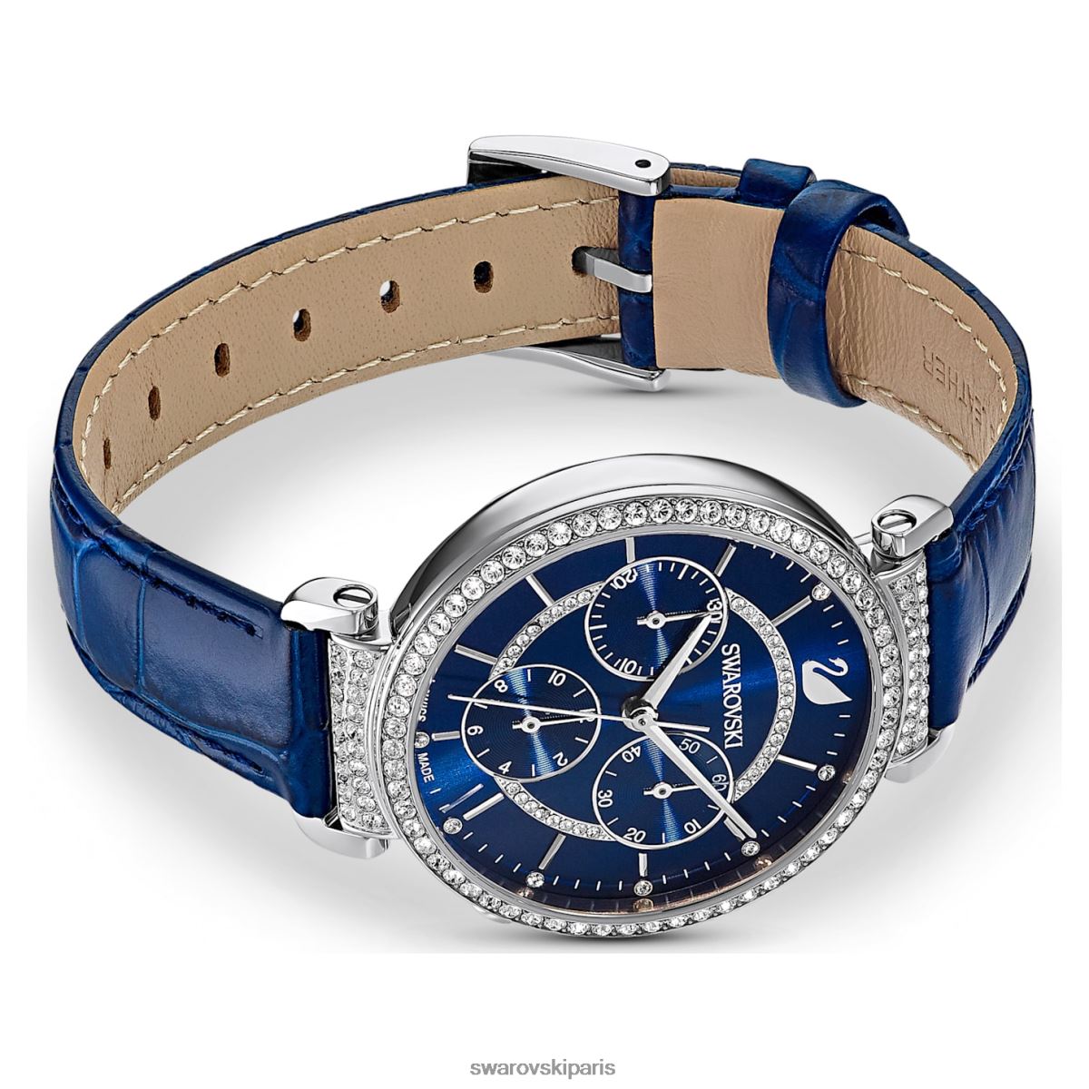 accessoires Swarovski montre chrono de passage fabrication suisse, bracelet en cuir, bleu, acier inoxydable RZD0XJ1250