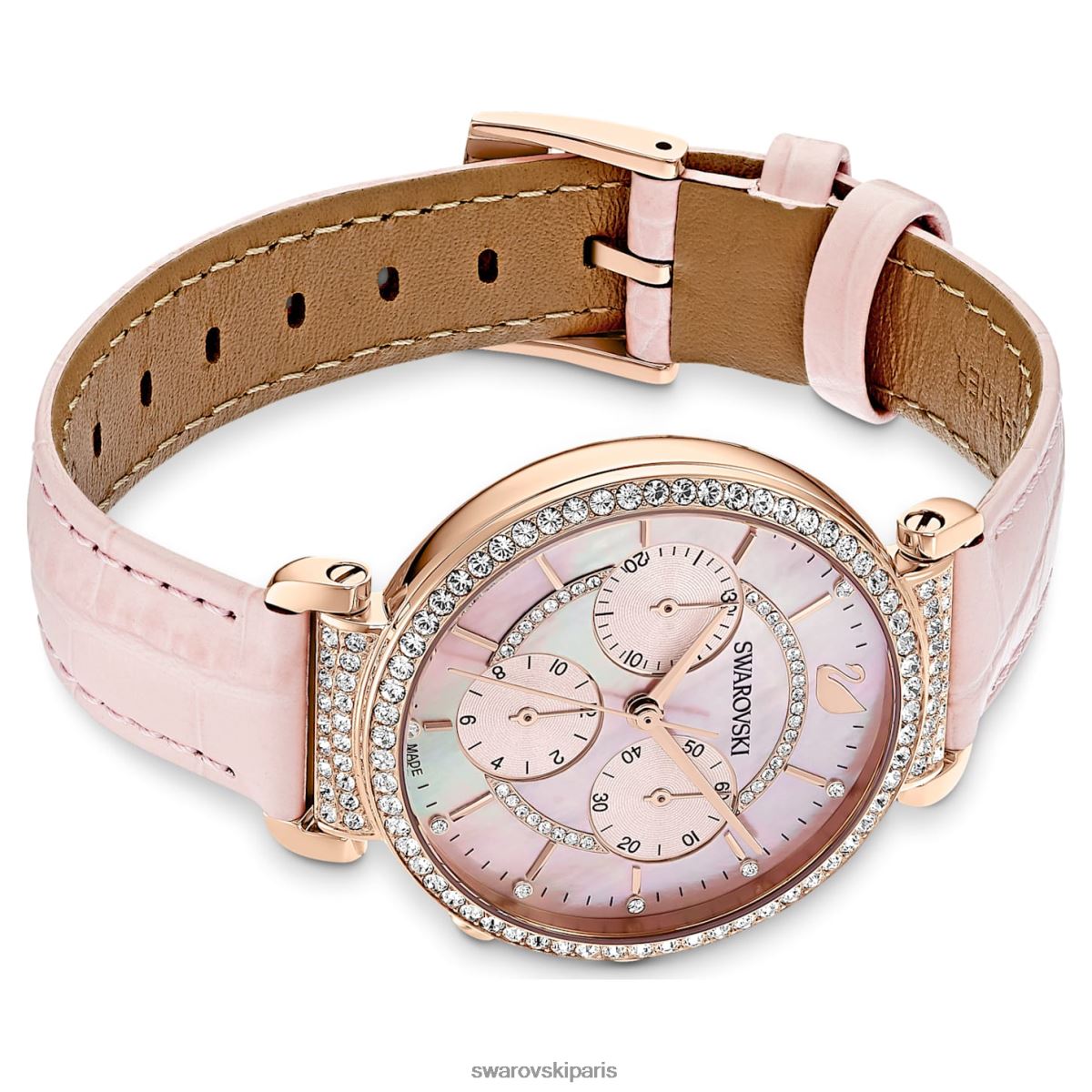 accessoires Swarovski montre chrono de passage fabrication suisse, bracelet en cuir, rose, finition doré rose RZD0XJ1153