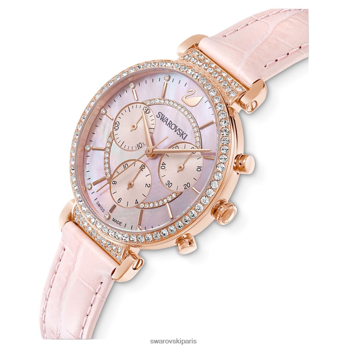 accessoires Swarovski montre chrono de passage fabrication suisse, bracelet en cuir, rose, finition doré rose RZD0XJ1153