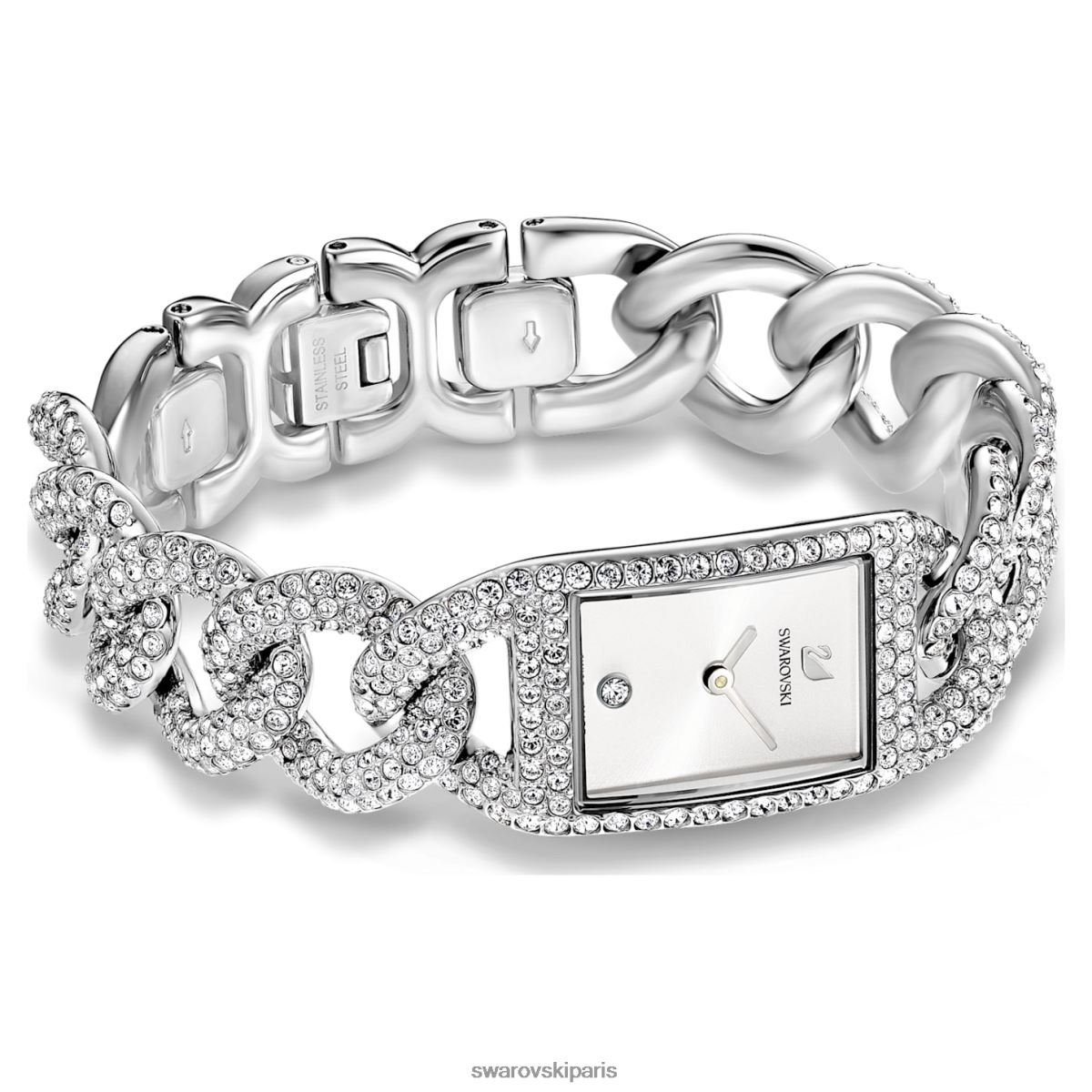 accessoires Swarovski montre cocktail fabrication suisse, pavé complet, bracelet en métal, ton argenté, acier inoxydable RZD0XJ1227