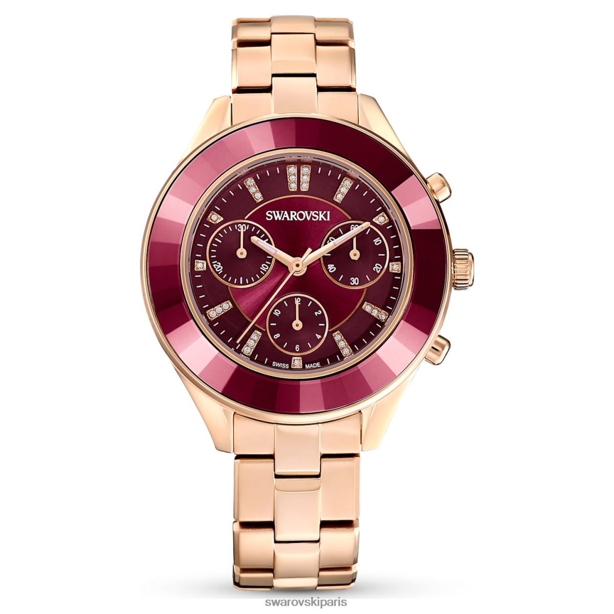 accessoires Swarovski montre de sport octea lux fabrication suisse, bracelet en métal, rouge, finition doré rose RZD0XJ1176