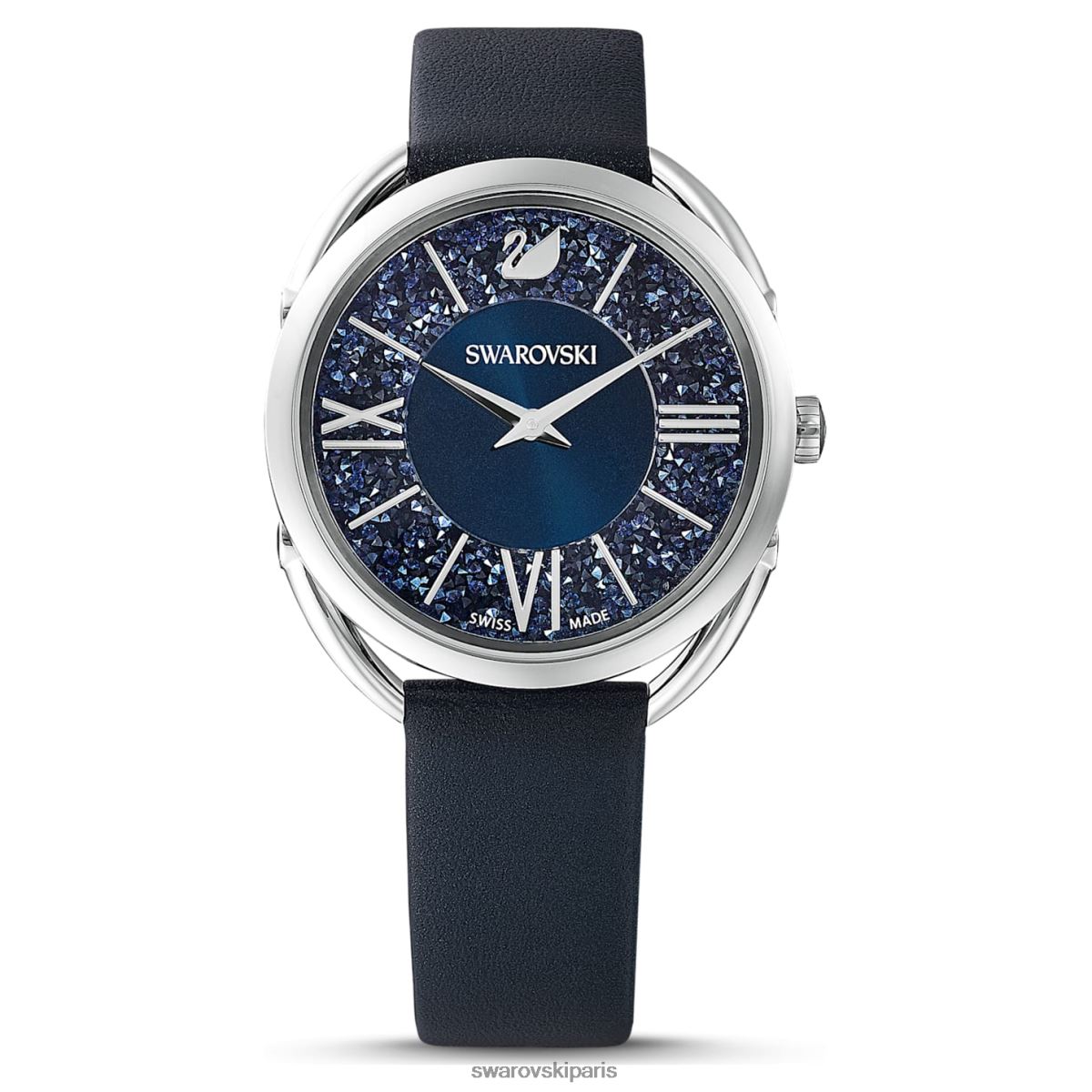 accessoires Swarovski montre glamour cristalline fabrication suisse, bracelet en cuir, bleu, acier inoxydable RZD0XJ1251