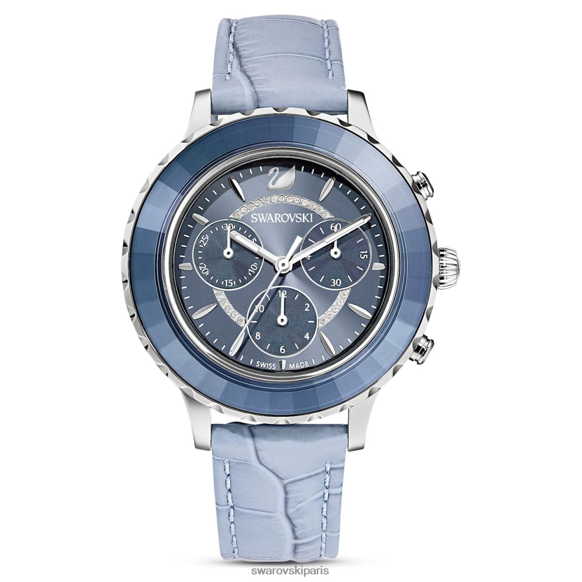 accessoires Swarovski montre octea lux chrono fabrication suisse, bracelet en cuir, bleu, acier inoxydable RZD0XJ1249