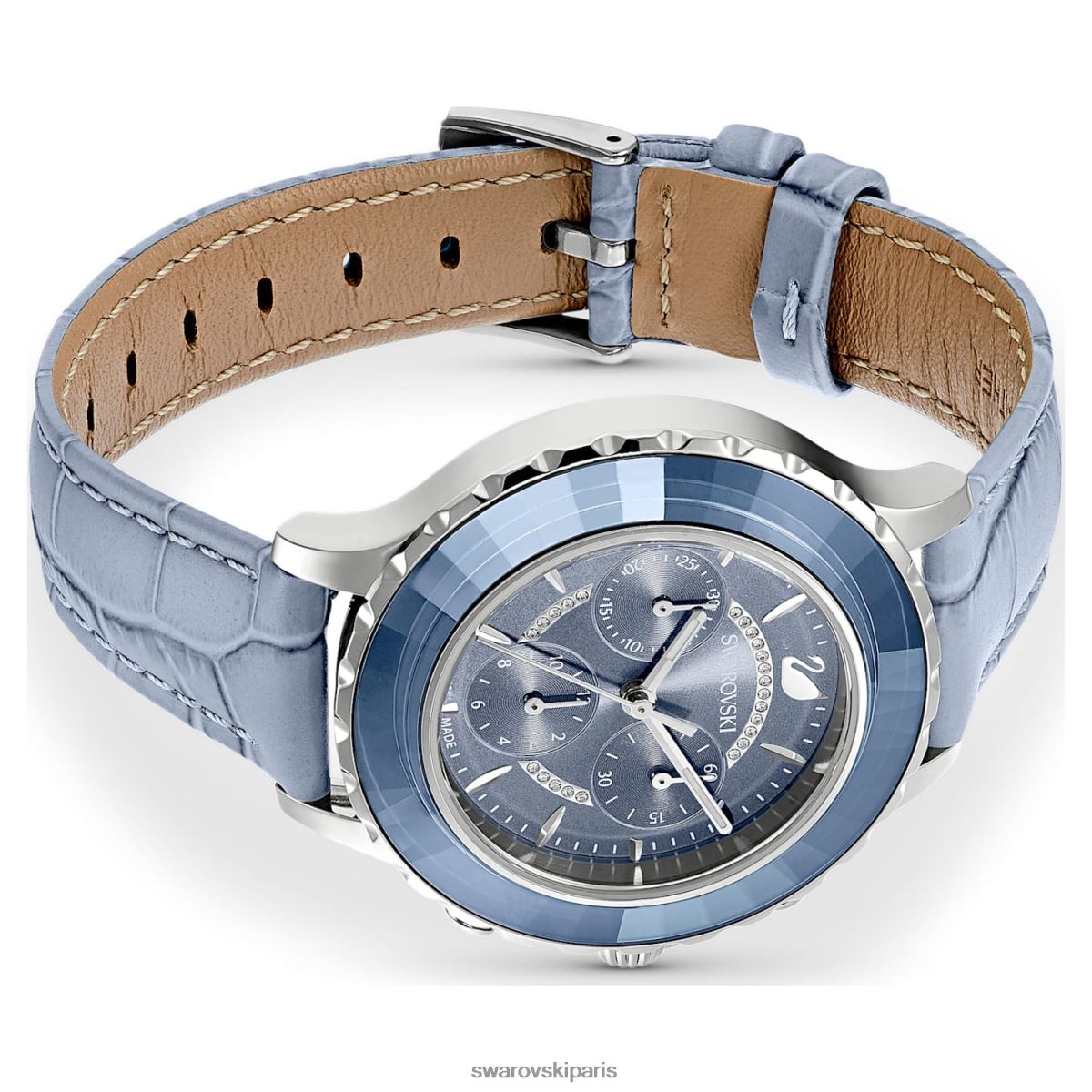 accessoires Swarovski montre octea lux chrono fabrication suisse, bracelet en cuir, bleu, acier inoxydable RZD0XJ1249