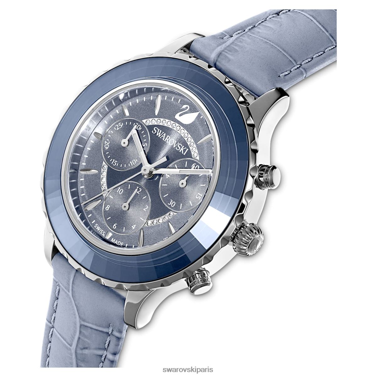 accessoires Swarovski montre octea lux chrono fabrication suisse, bracelet en cuir, bleu, acier inoxydable RZD0XJ1249