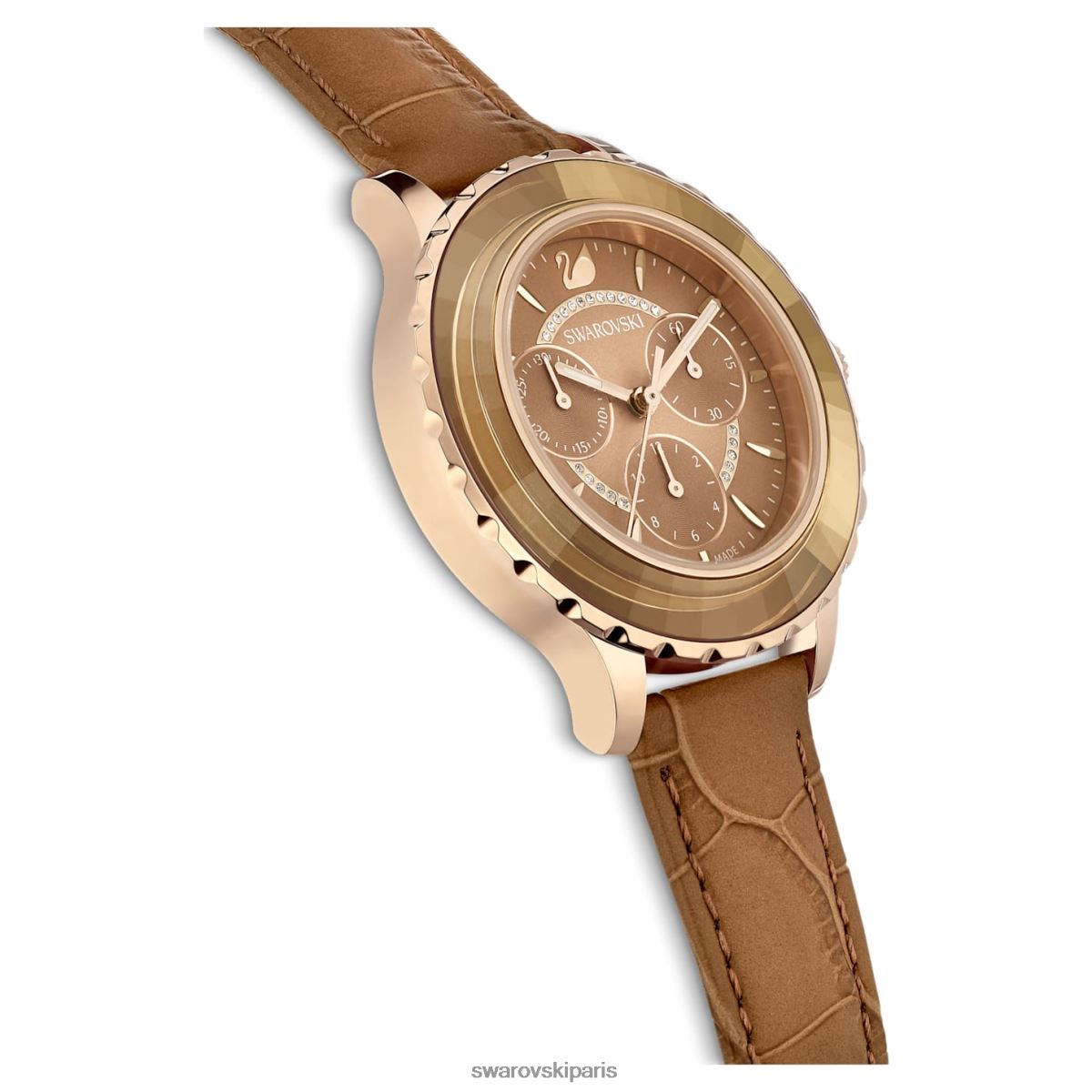 accessoires Swarovski montre octea lux chrono fabrication suisse, bracelet en cuir, marron, finition dorée RZD0XJ1150