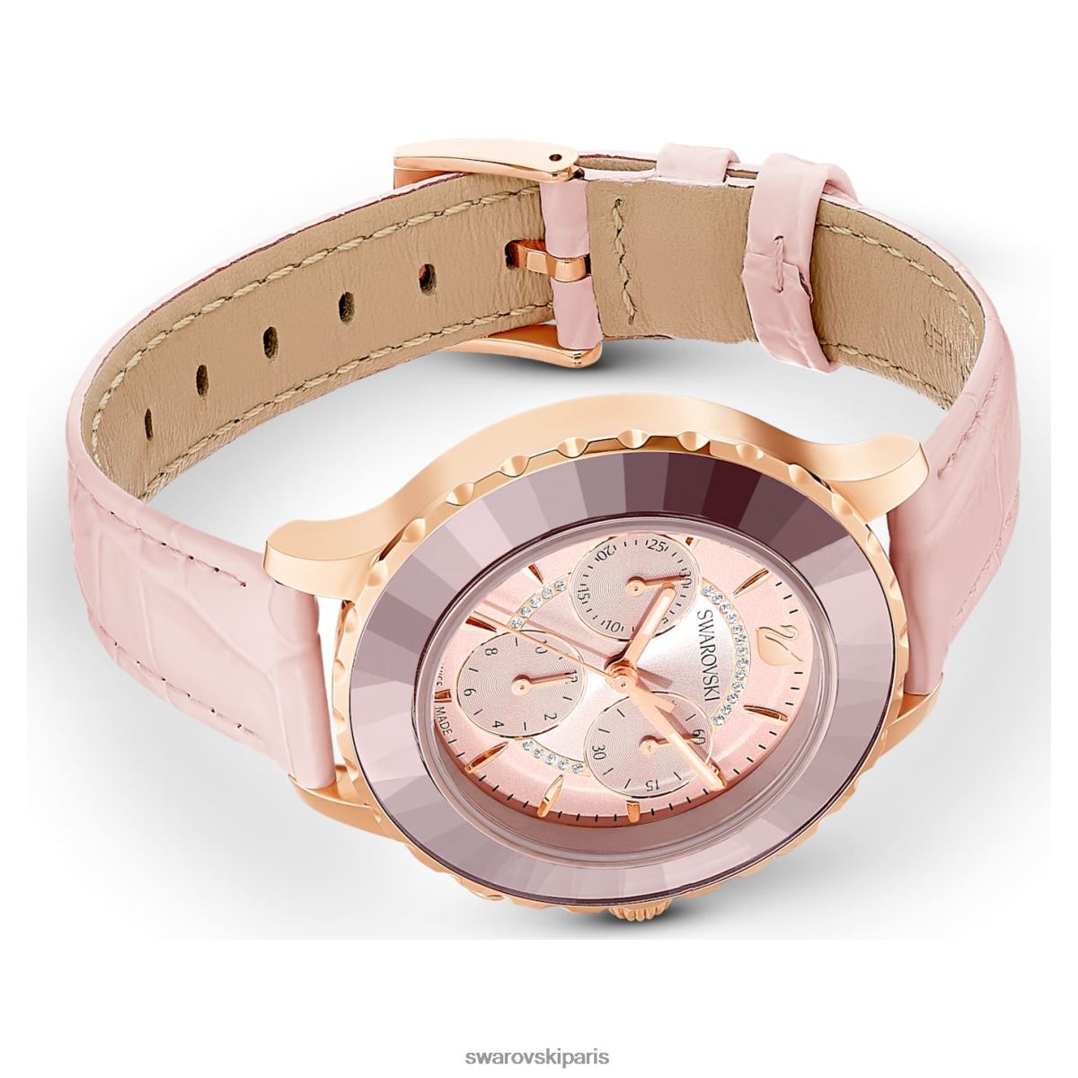 accessoires Swarovski montre octea lux chrono fabrication suisse, bracelet en cuir, rose, finition doré rose RZD0XJ1191