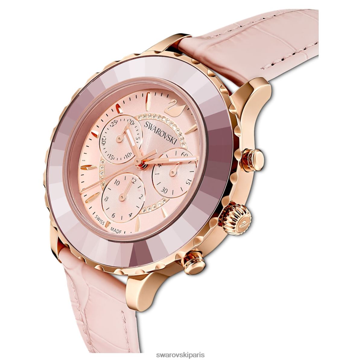 accessoires Swarovski montre octea lux chrono fabrication suisse, bracelet en cuir, rose, finition doré rose RZD0XJ1191