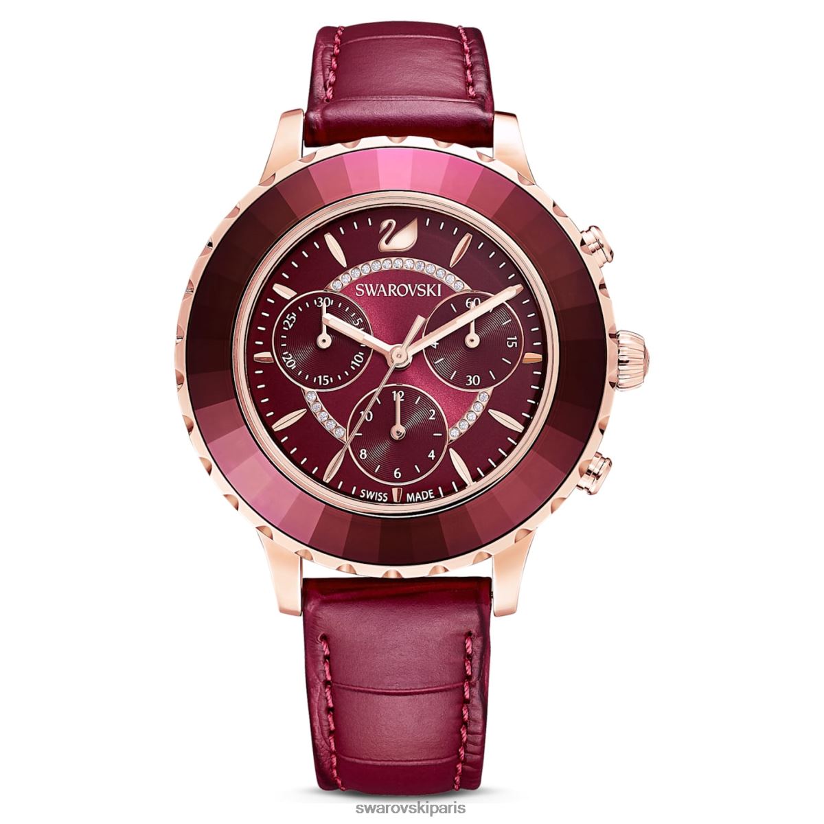 accessoires Swarovski montre octea lux chrono fabrication suisse, bracelet en cuir, rouge, finition doré rose RZD0XJ1195