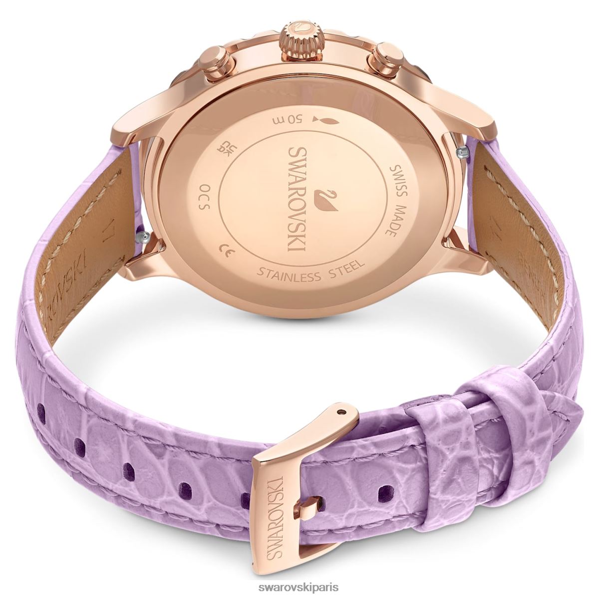 accessoires Swarovski montre octea lux chrono fabrication suisse, bracelet en cuir, violet, finition doré rose RZD0XJ1157