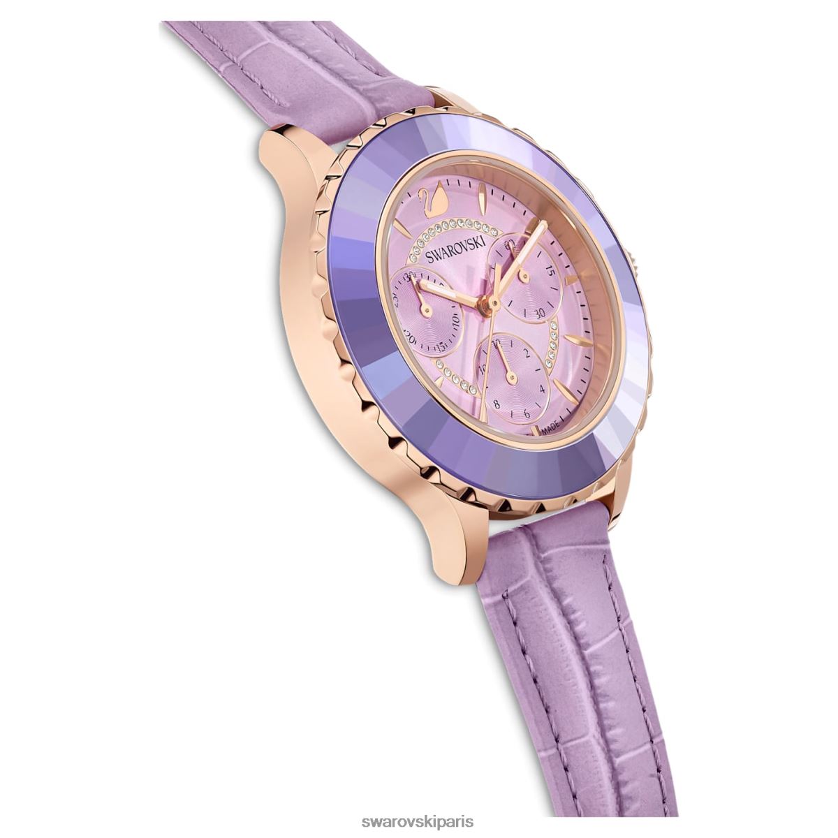 accessoires Swarovski montre octea lux chrono fabrication suisse, bracelet en cuir, violet, finition doré rose RZD0XJ1157