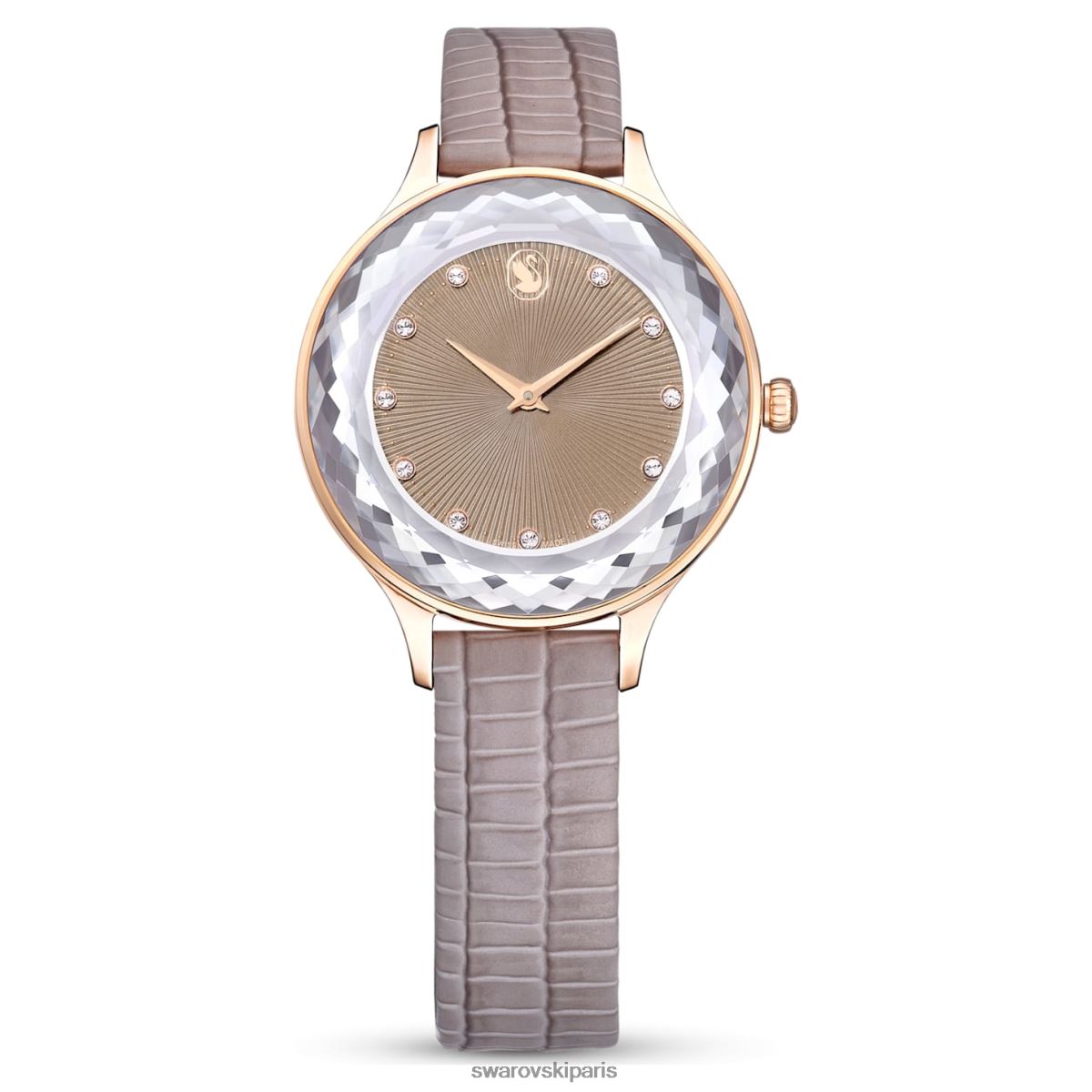 accessoires Swarovski montre octea nova fabrication suisse, bracelet en cuir, beige, finition doré rose RZD0XJ1184
