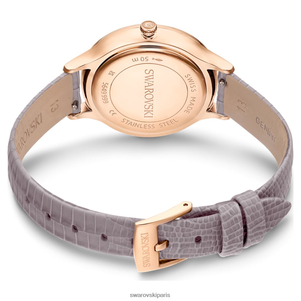 accessoires Swarovski montre octea nova fabrication suisse, bracelet en cuir, beige, finition doré rose RZD0XJ1184