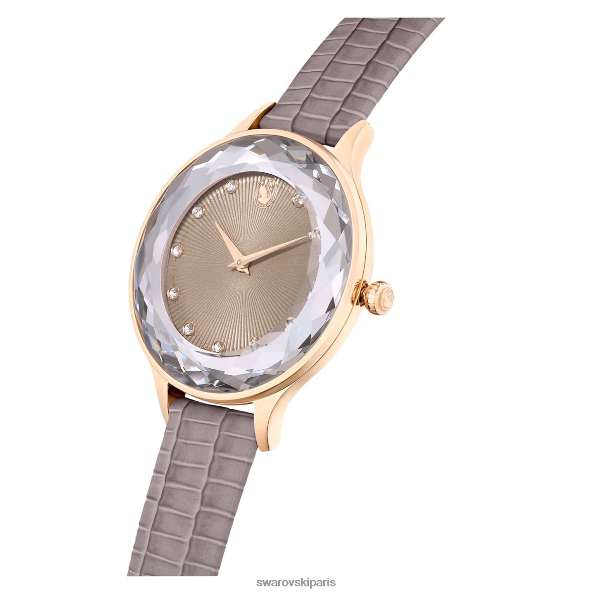 accessoires Swarovski montre octea nova fabrication suisse, bracelet en cuir, beige, finition doré rose RZD0XJ1184