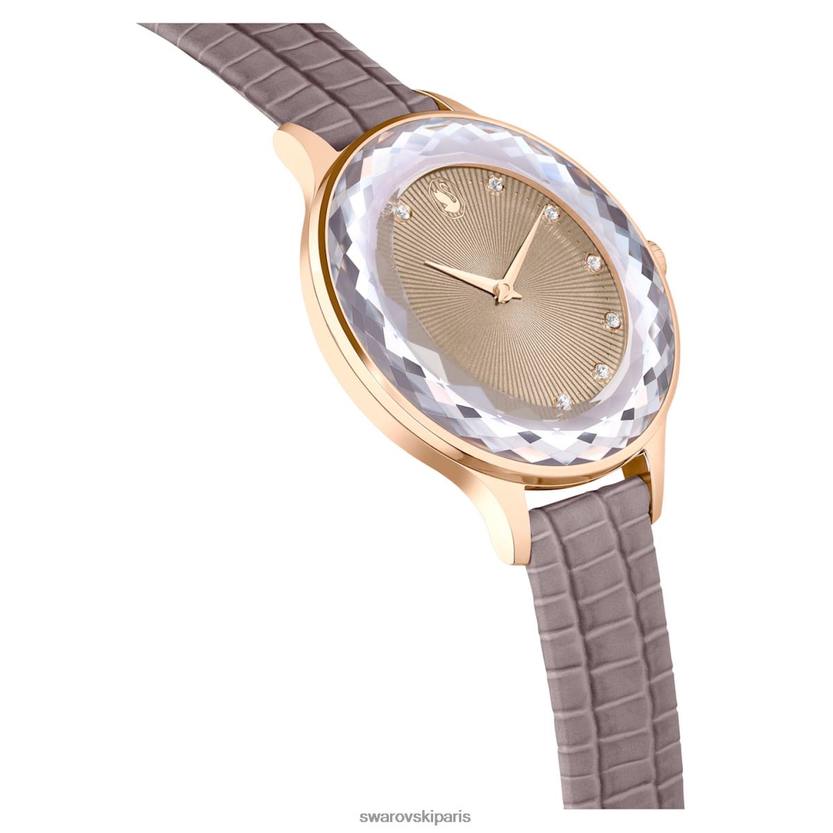 accessoires Swarovski montre octea nova fabrication suisse, bracelet en cuir, beige, finition doré rose RZD0XJ1184