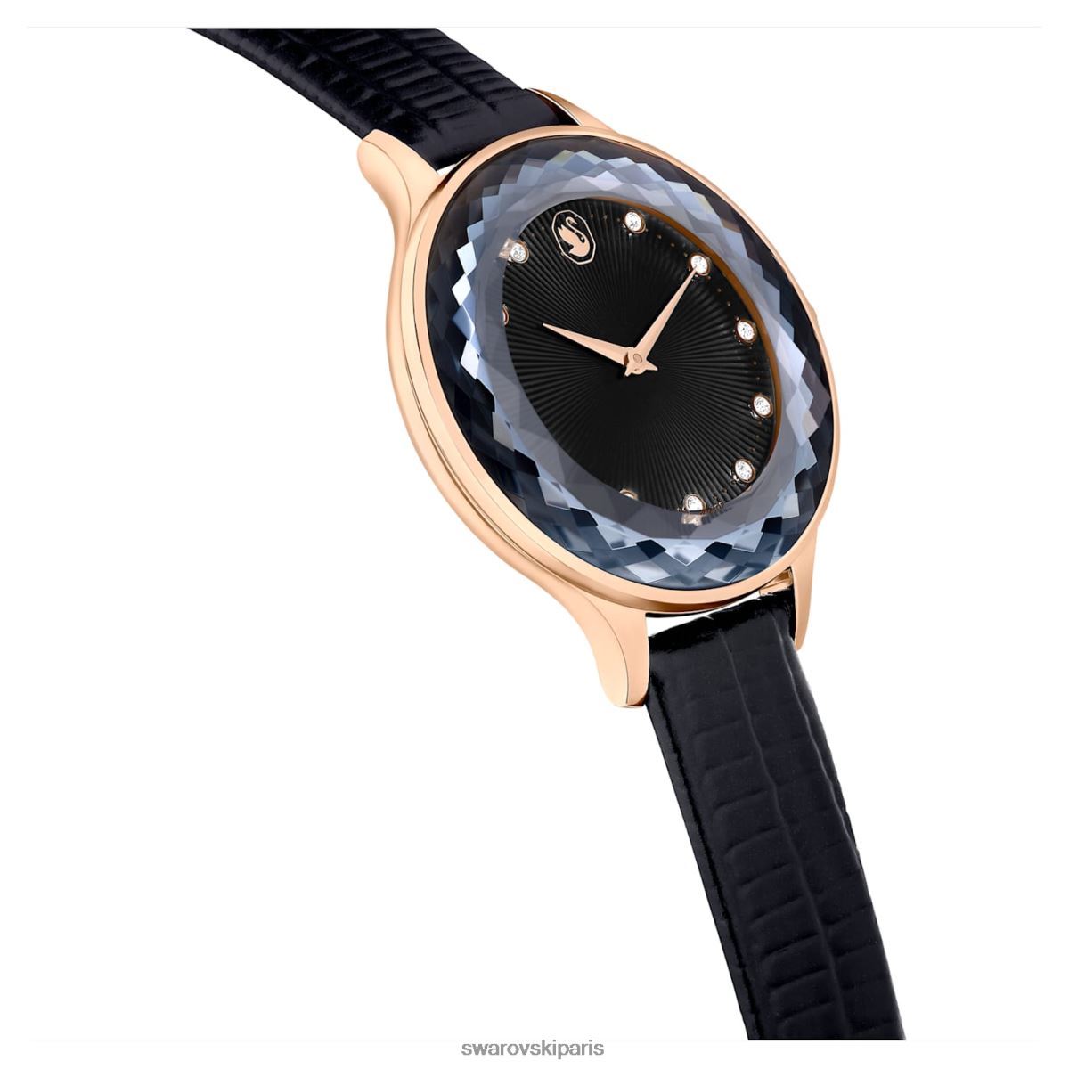 accessoires Swarovski montre octea nova fabrication suisse, bracelet en cuir, noir, finition doré rose RZD0XJ1181