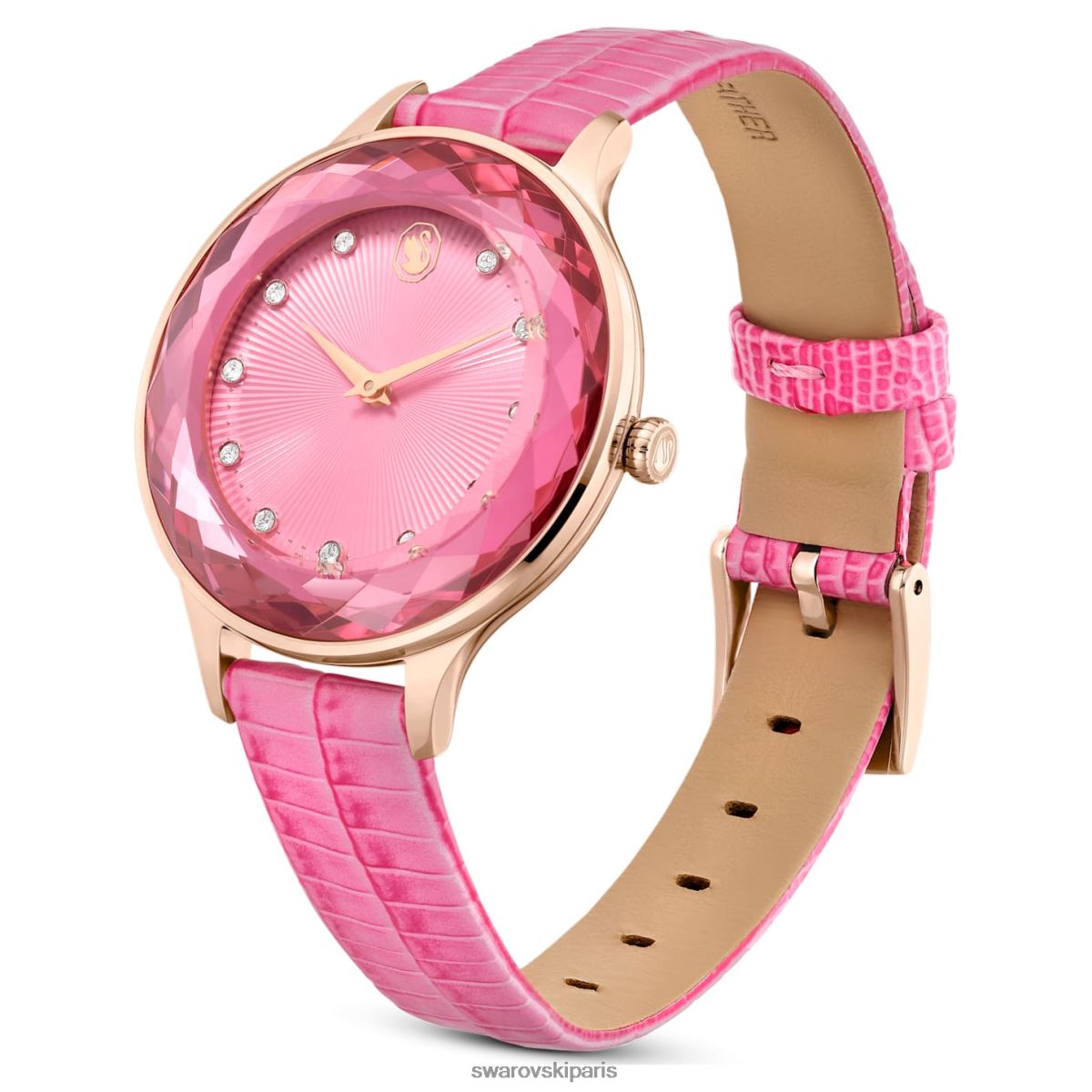 accessoires Swarovski montre octea nova fabrication suisse, bracelet en cuir, rose, finition doré rose RZD0XJ1179