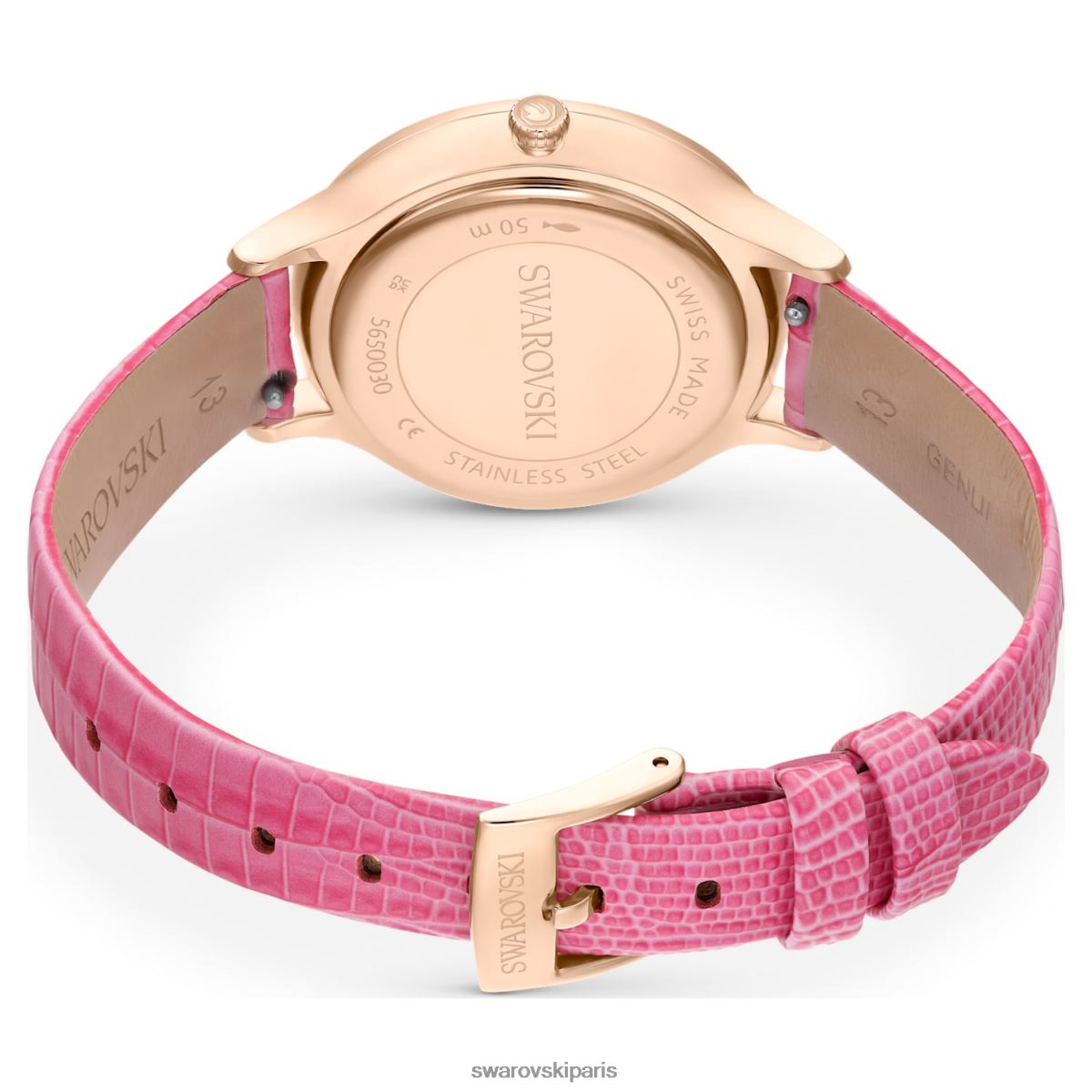 accessoires Swarovski montre octea nova fabrication suisse, bracelet en cuir, rose, finition doré rose RZD0XJ1179