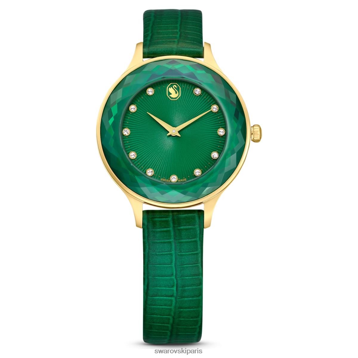 accessoires Swarovski montre octea nova fabrication suisse, bracelet en cuir, vert, finition dorée RZD0XJ1146