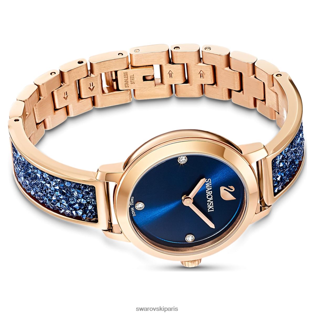 accessoires Swarovski montre rock cosmique fabrication suisse, bracelet en métal, bleu, finition doré rose RZD0XJ1154