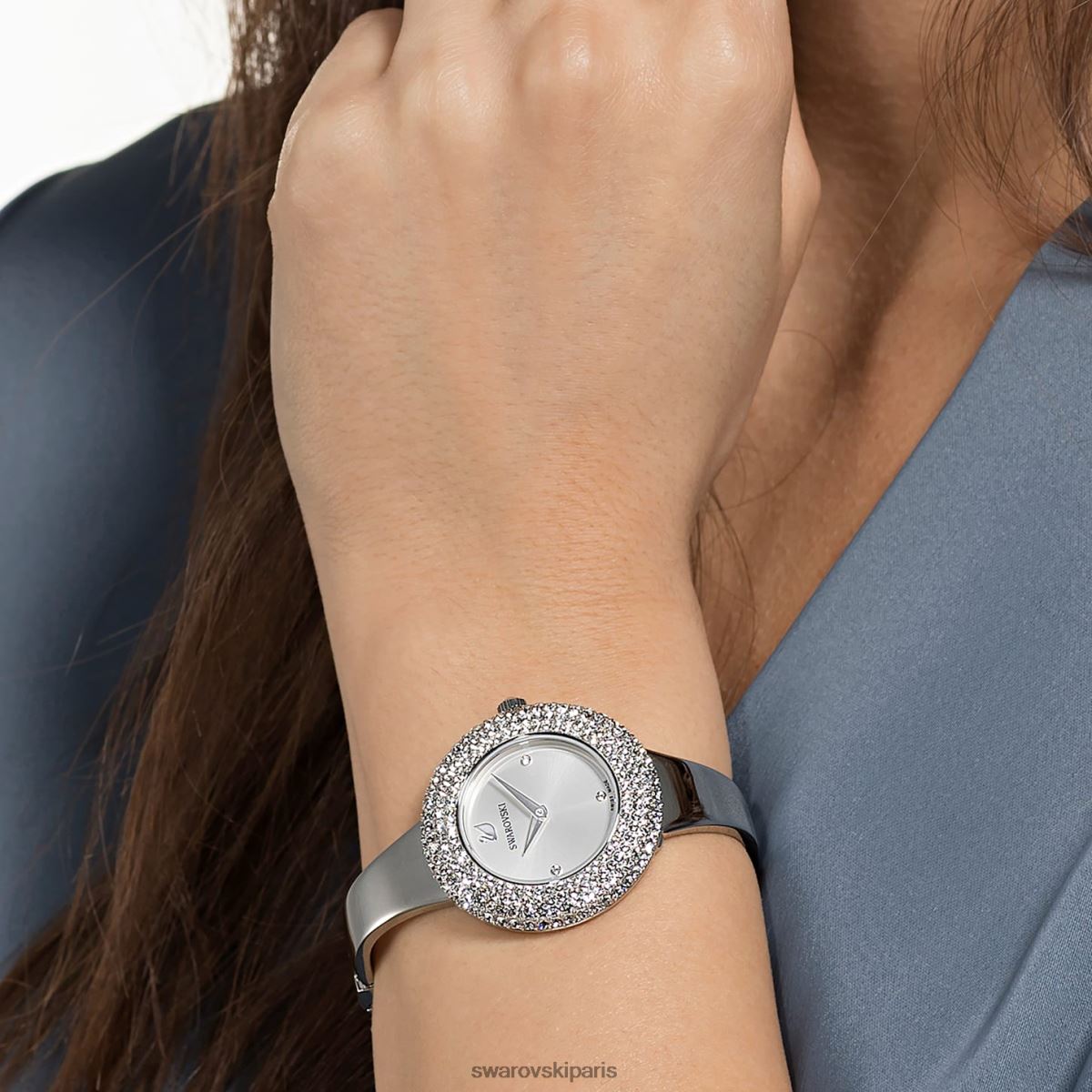 accessoires Swarovski montre rose en cristal fabrication suisse, bracelet en métal, ton argenté, acier inoxydable RZD0XJ1247
