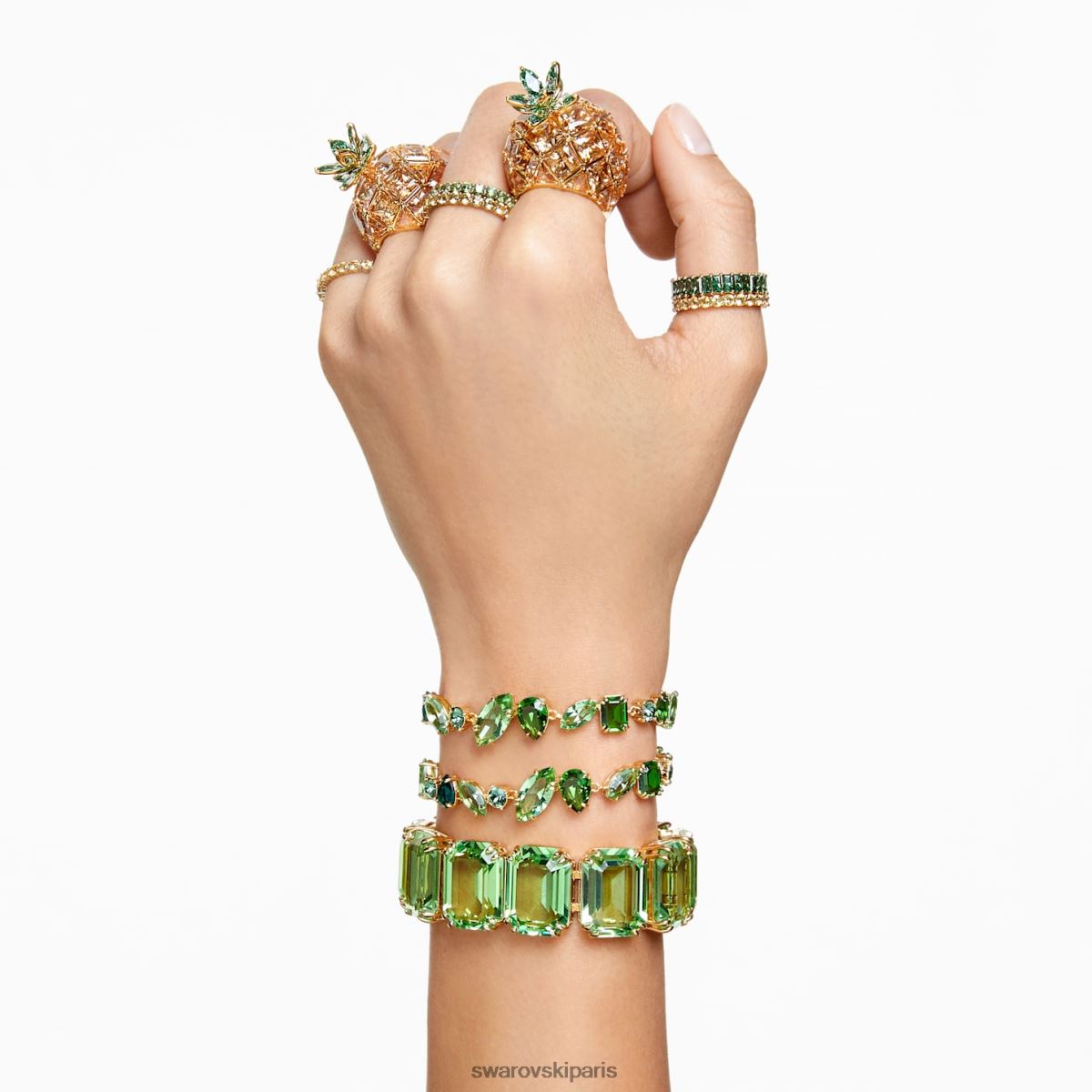 bijoux Swarovski anneau matriciel taille baguette, vert, métal doré RZD0XJ992