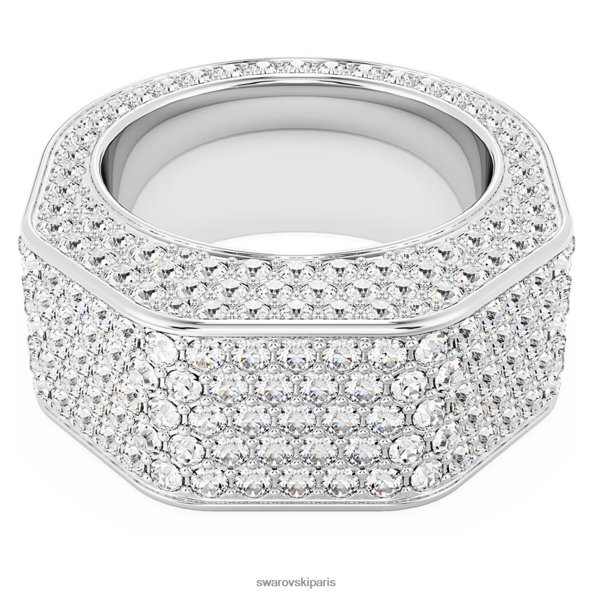 bijoux Swarovski anneau dextère forme octogonale, pavé, blanc, rhodié RZD0XJ1042