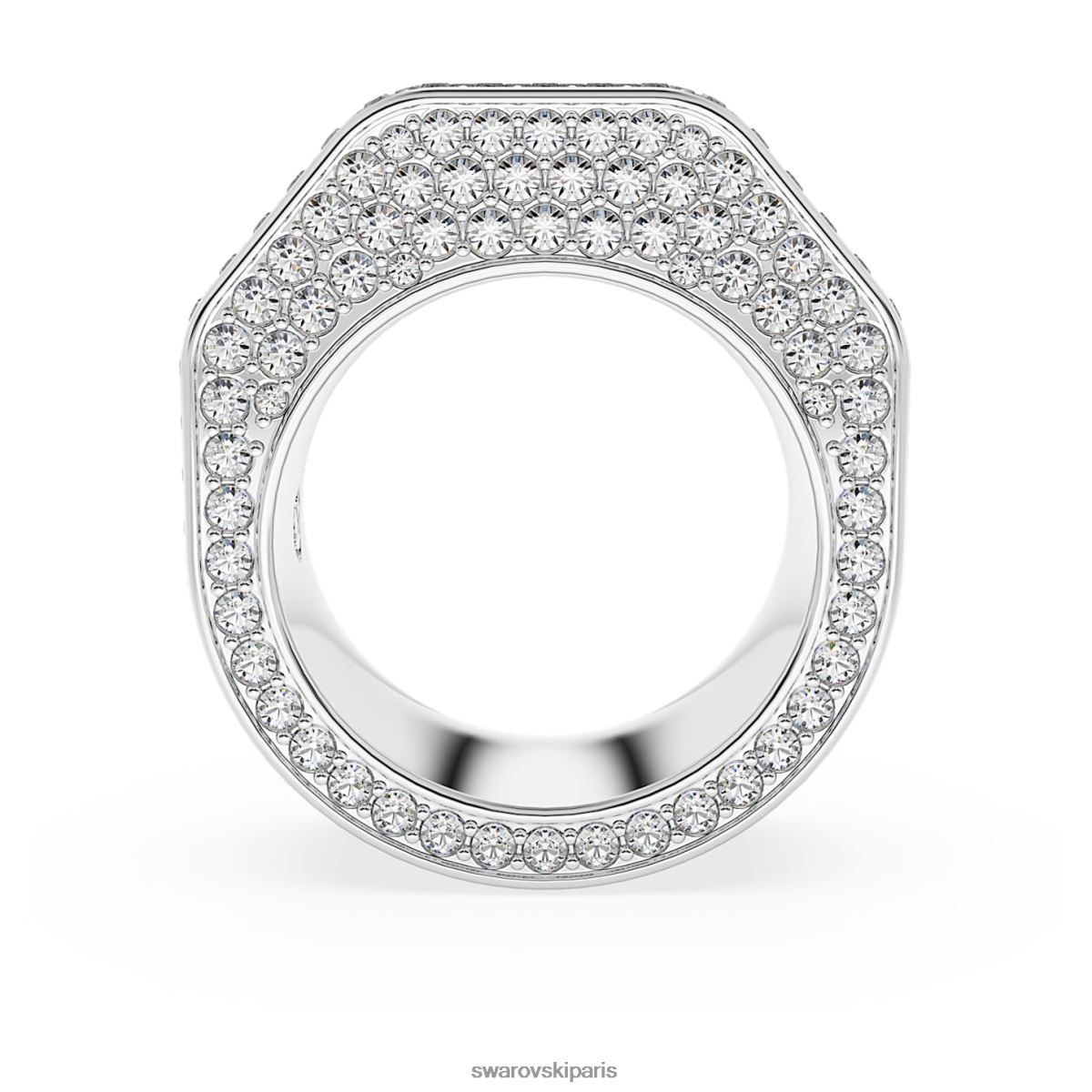 bijoux Swarovski anneau dextère forme octogonale, pavé, blanc, rhodié RZD0XJ1042