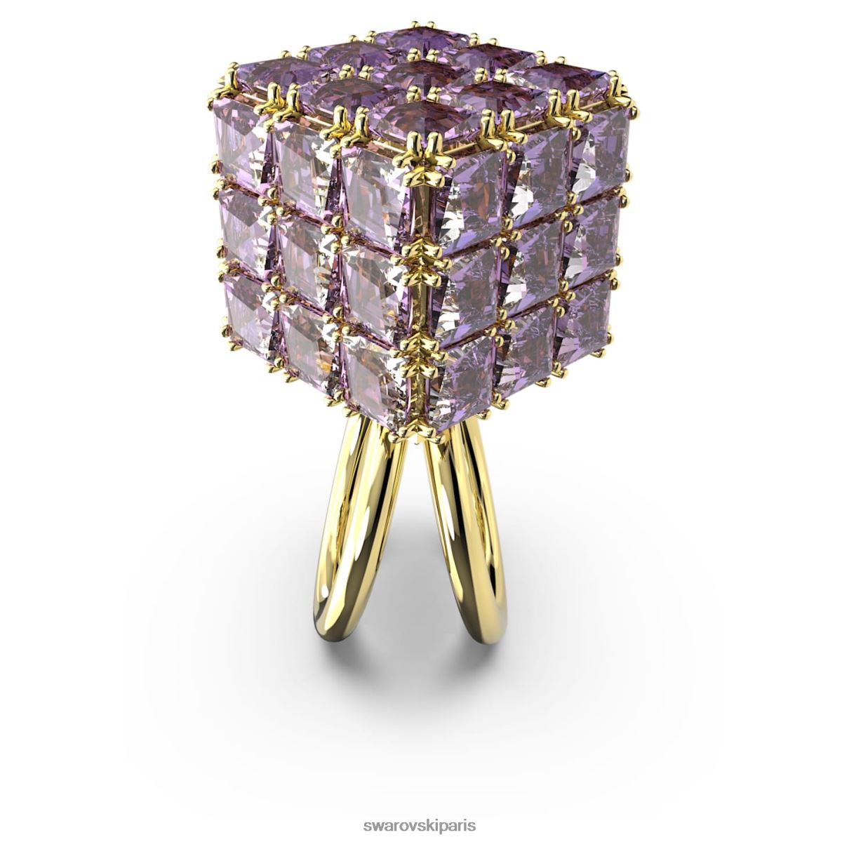 bijoux Swarovski bague cocktail curiosa coupe carrée, violet, métal doré RZD0XJ1056