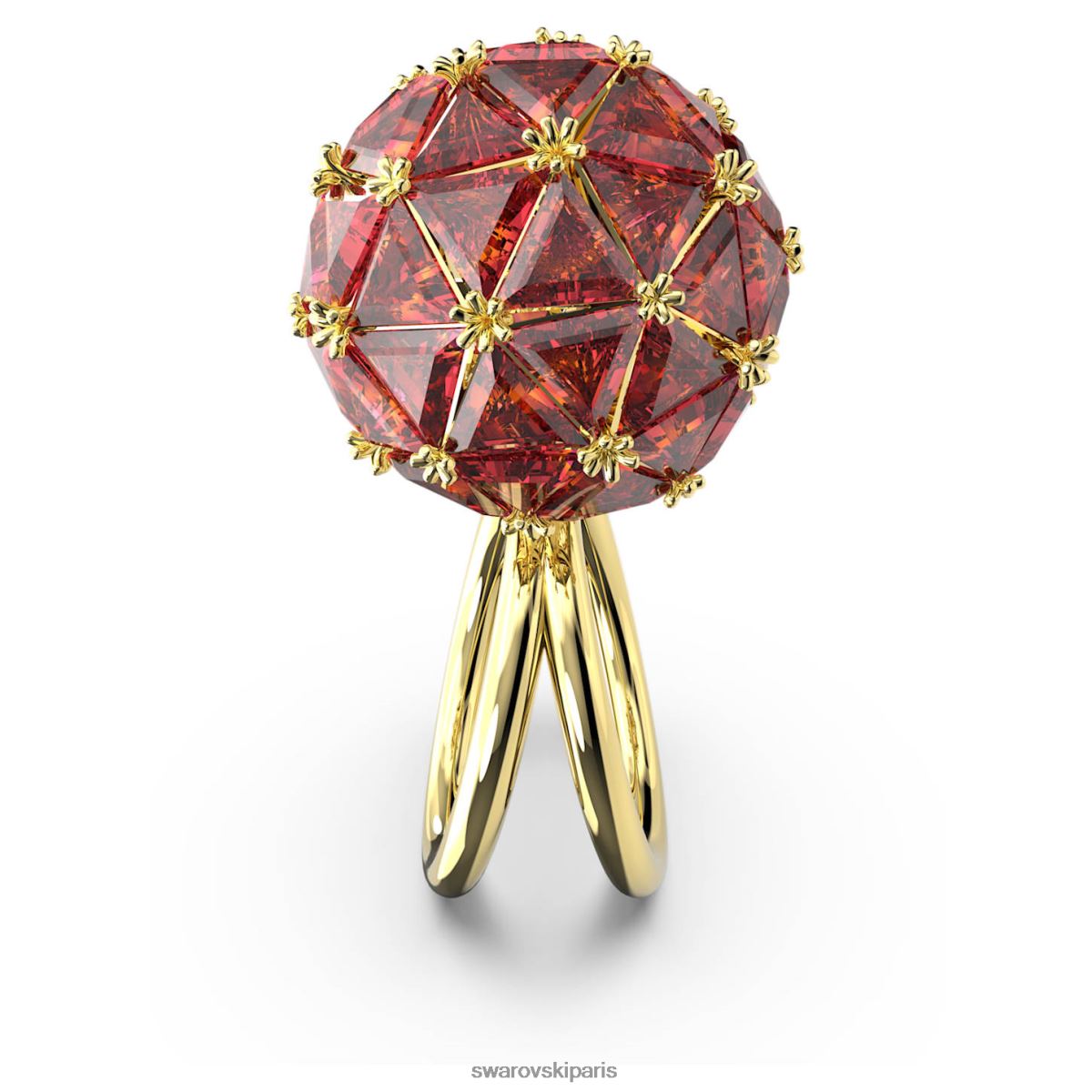 bijoux Swarovski bague cocktail curiosa coupe triangle, forme ronde, rouge, métal doré RZD0XJ1075