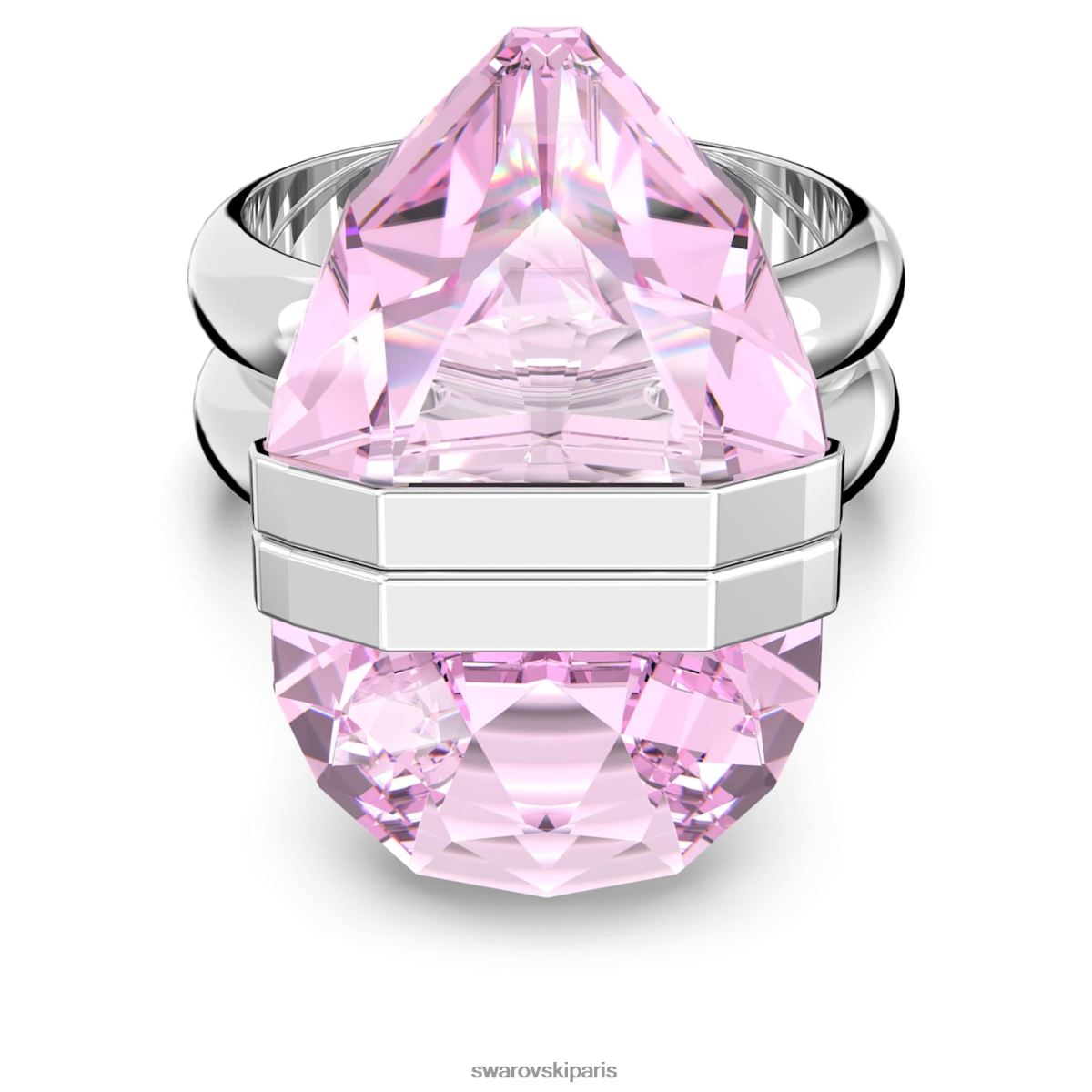 bijoux Swarovski bague transparente fermeture magnétique, taille poire, rose, plaqué rhodium RZD0XJ1077