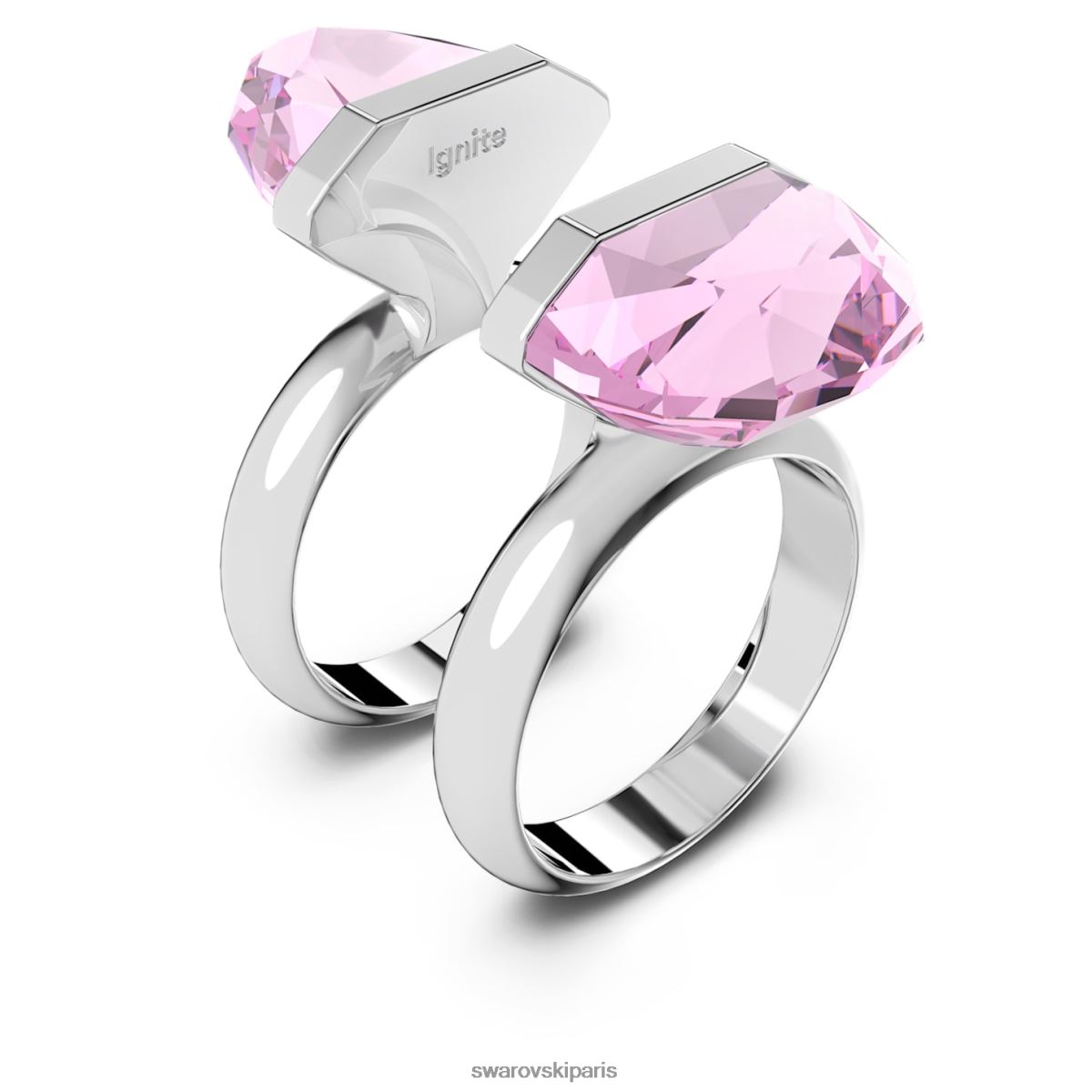 bijoux Swarovski bague transparente fermeture magnétique, taille poire, rose, plaqué rhodium RZD0XJ1077