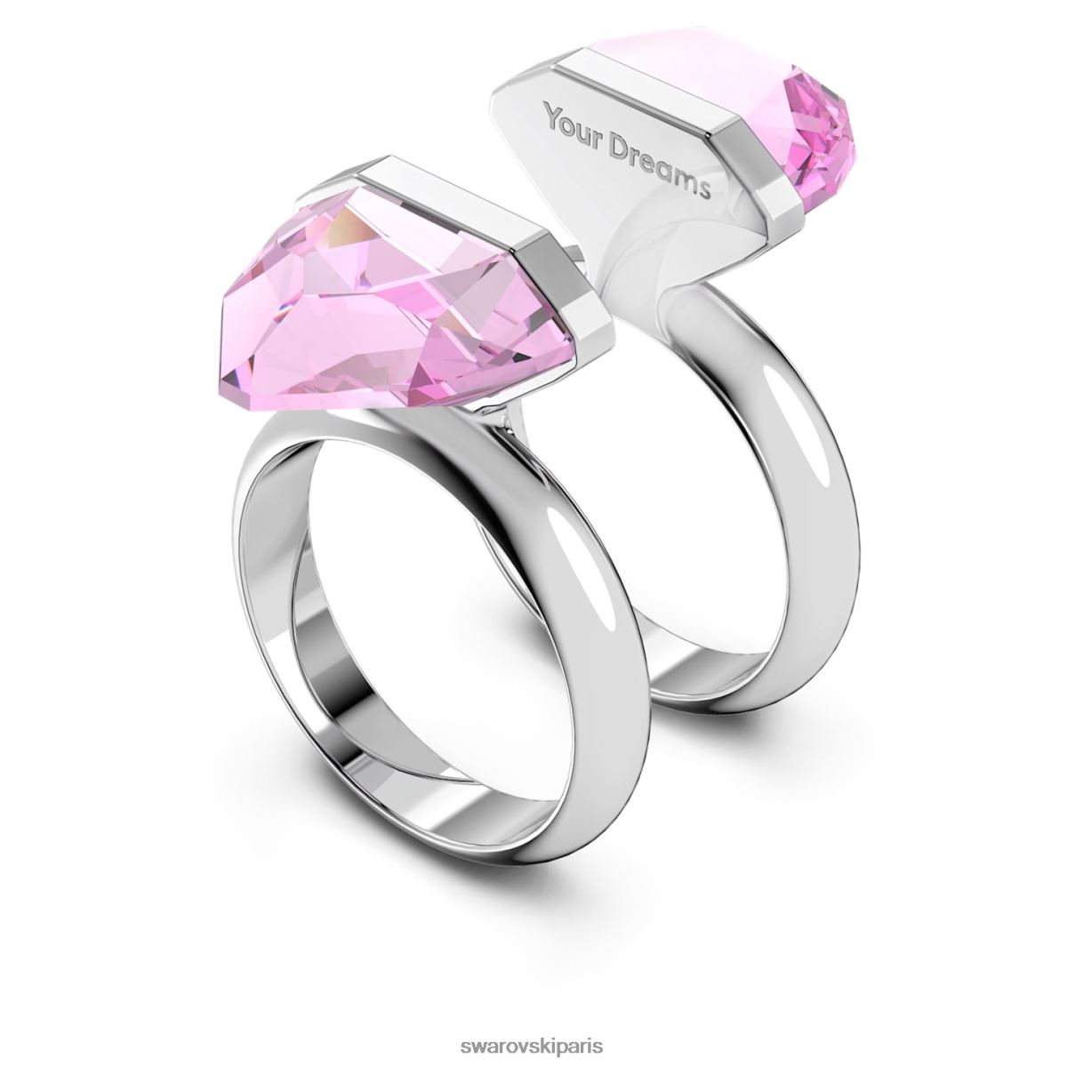 bijoux Swarovski bague transparente fermeture magnétique, taille poire, rose, plaqué rhodium RZD0XJ1077