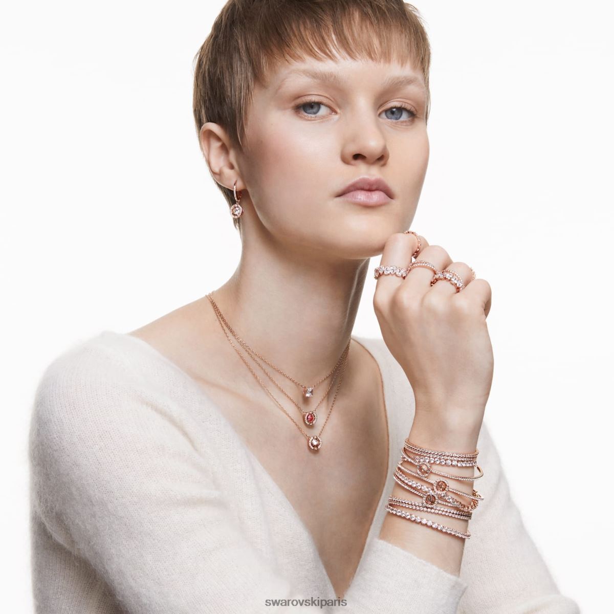 bijoux Swarovski bracelet de danse étincelant taille ronde, blanc, plaqué ton or rose RZD0XJ483
