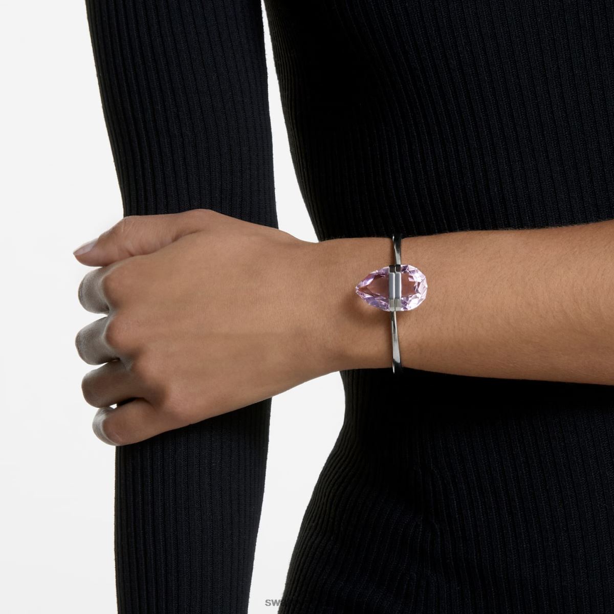 bijoux Swarovski bracelet transparent fermeture magnétique, cristal surdimensionné, rose, acier inoxydable RZD0XJ638