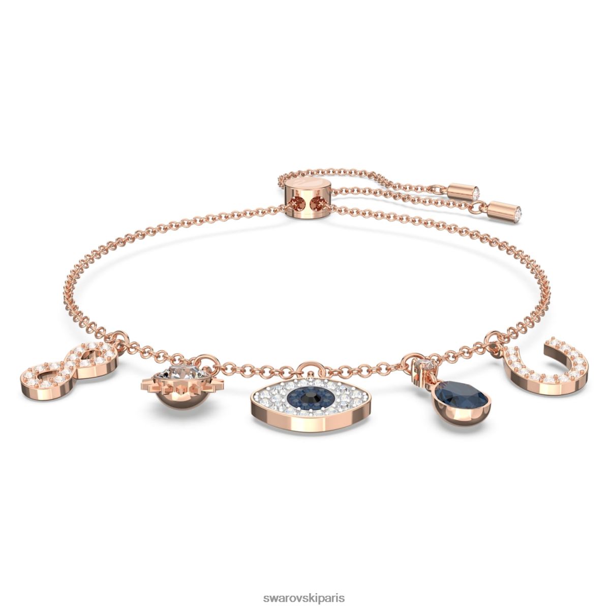 bijoux Swarovski bracelet symbolique infini, mauvais œil et fer à cheval, bleu, métal plaqué or rose RZD0XJ420